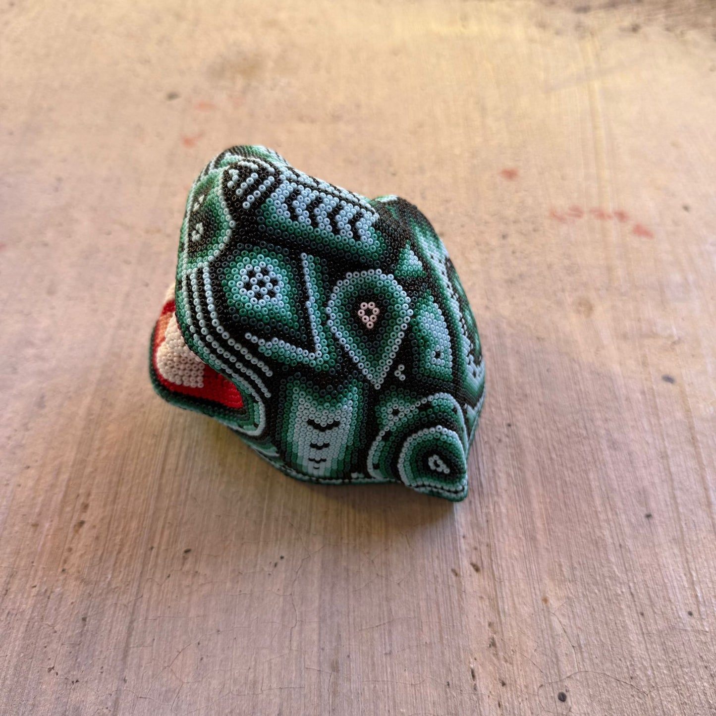 Mexican Folk Art Huichol Beaded Jaguar Head By Mayola Villa Lopez PP8983 Oaxaca