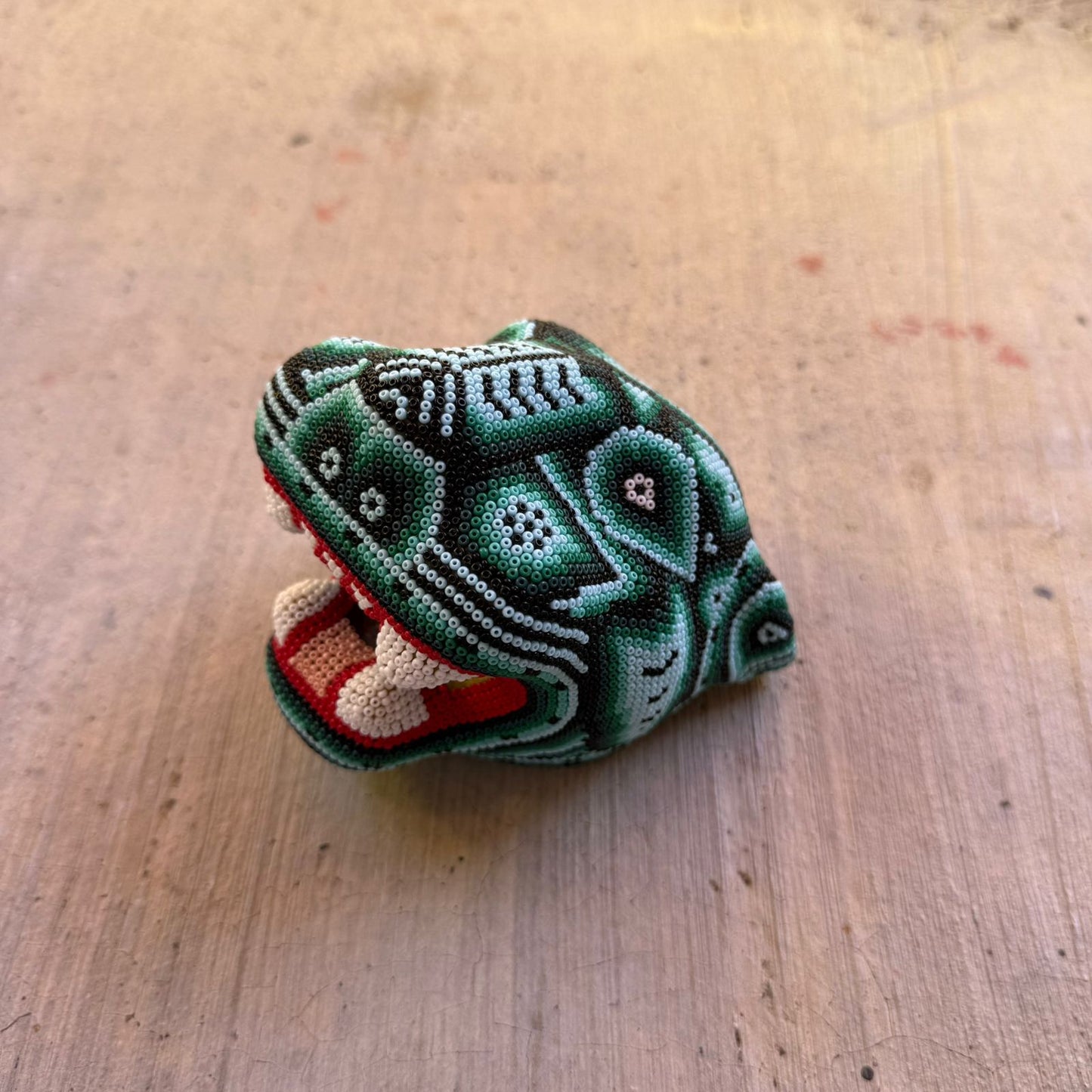 Mexican Folk Art Huichol Beaded Jaguar Head By Mayola Villa Lopez PP8983 Oaxaca