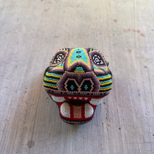 Mexican Folk Art Huichol Beaded Jaguar Head By Mayola Villa Lopez PP8984