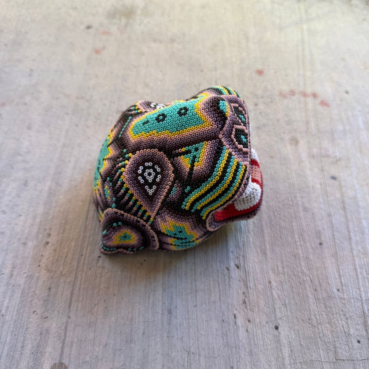 Mexican Folk Art Huichol Beaded Jaguar Head By Mayola Villa Lopez PP8984