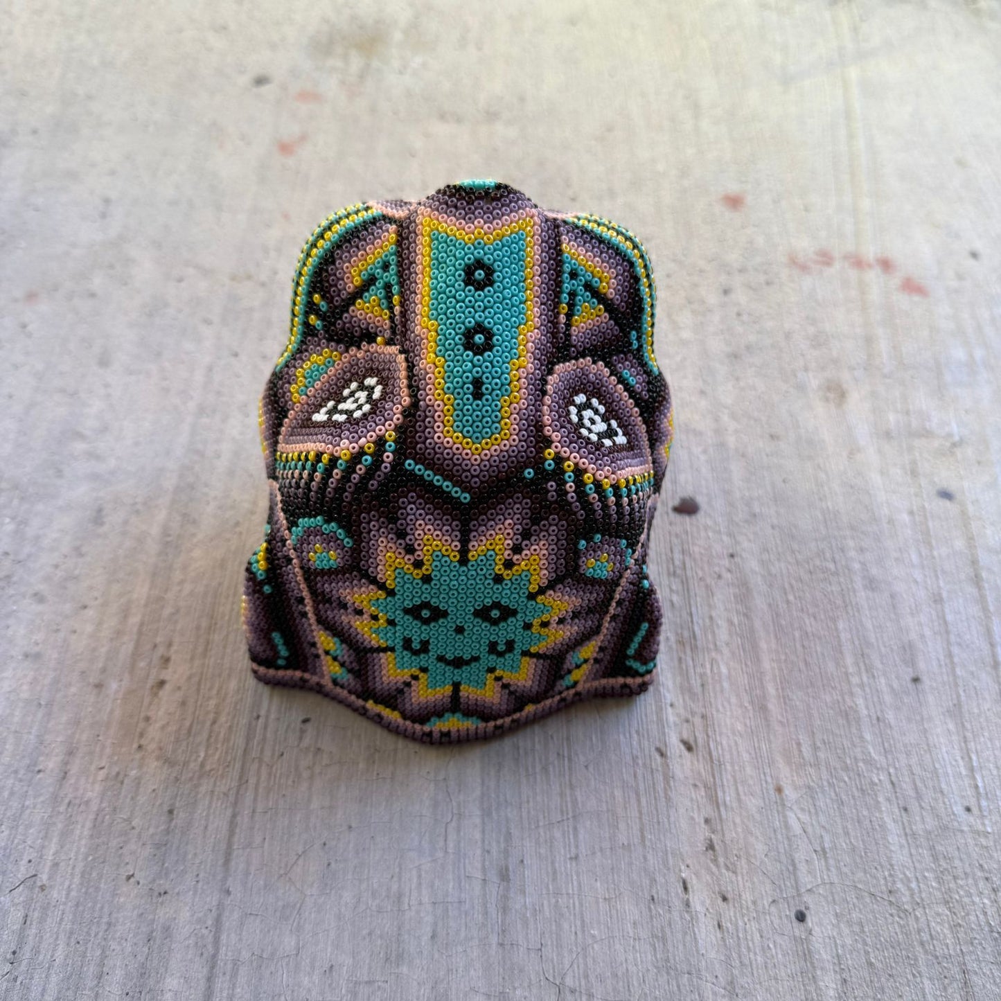 Mexican Folk Art Huichol Beaded Jaguar Head By Mayola Villa Lopez PP8984