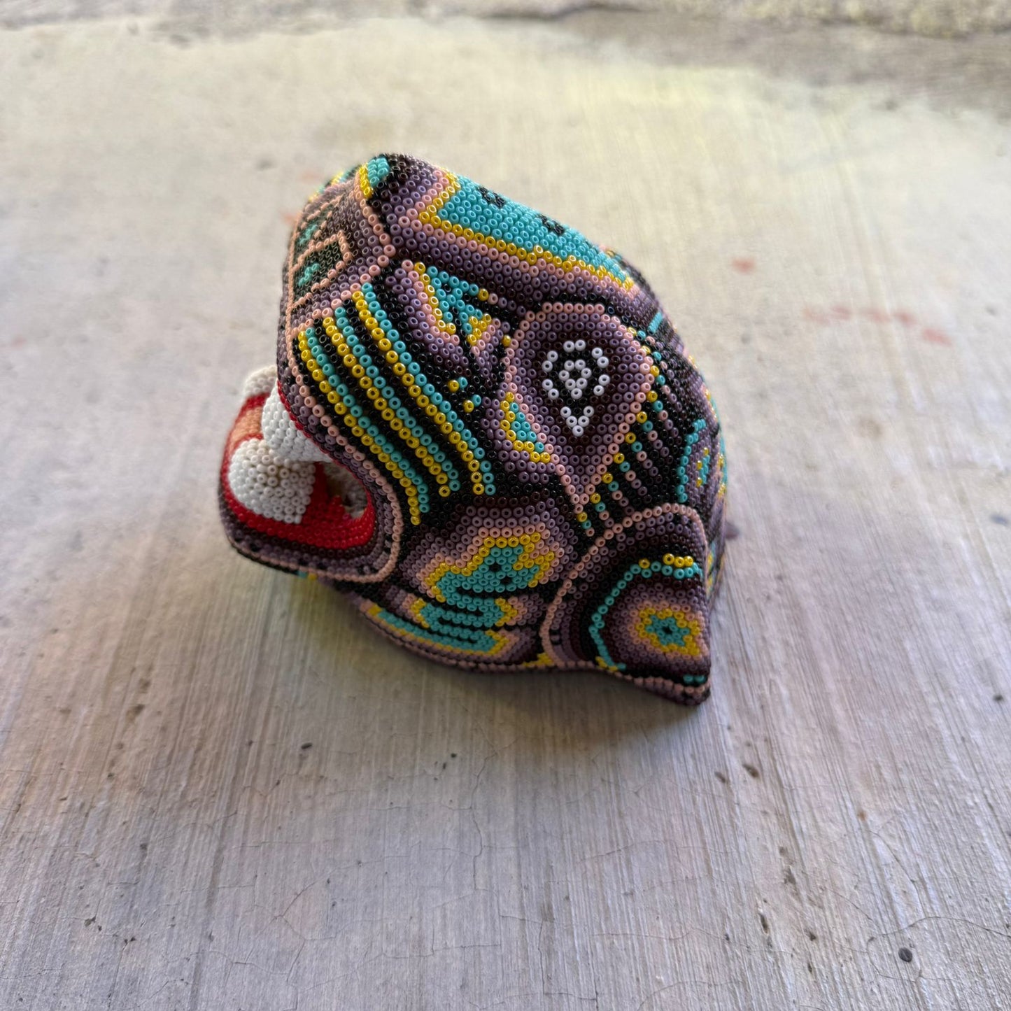 Mexican Folk Art Huichol Beaded Jaguar Head By Mayola Villa Lopez PP8984