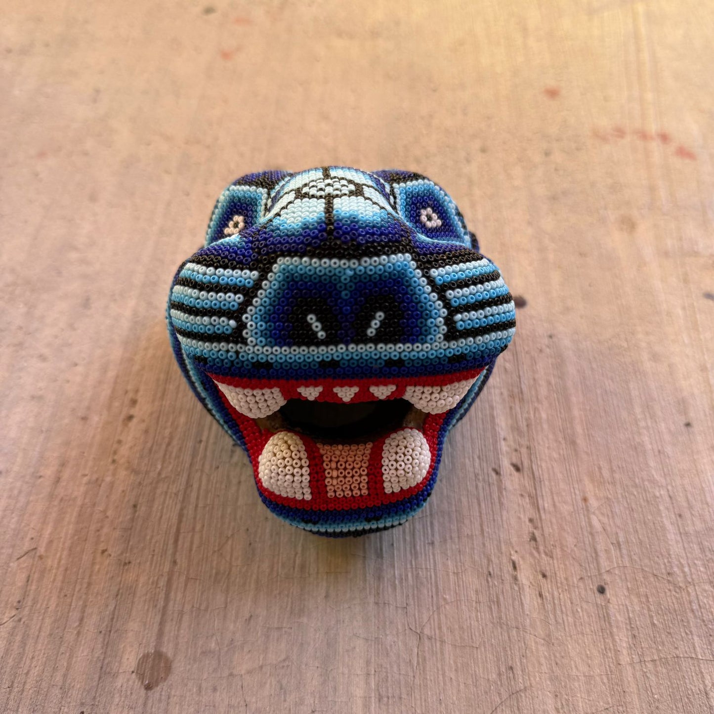 Mexican Folk Art Huichol Beaded Jaguar Head By Mayola Villa Lopez PP8985