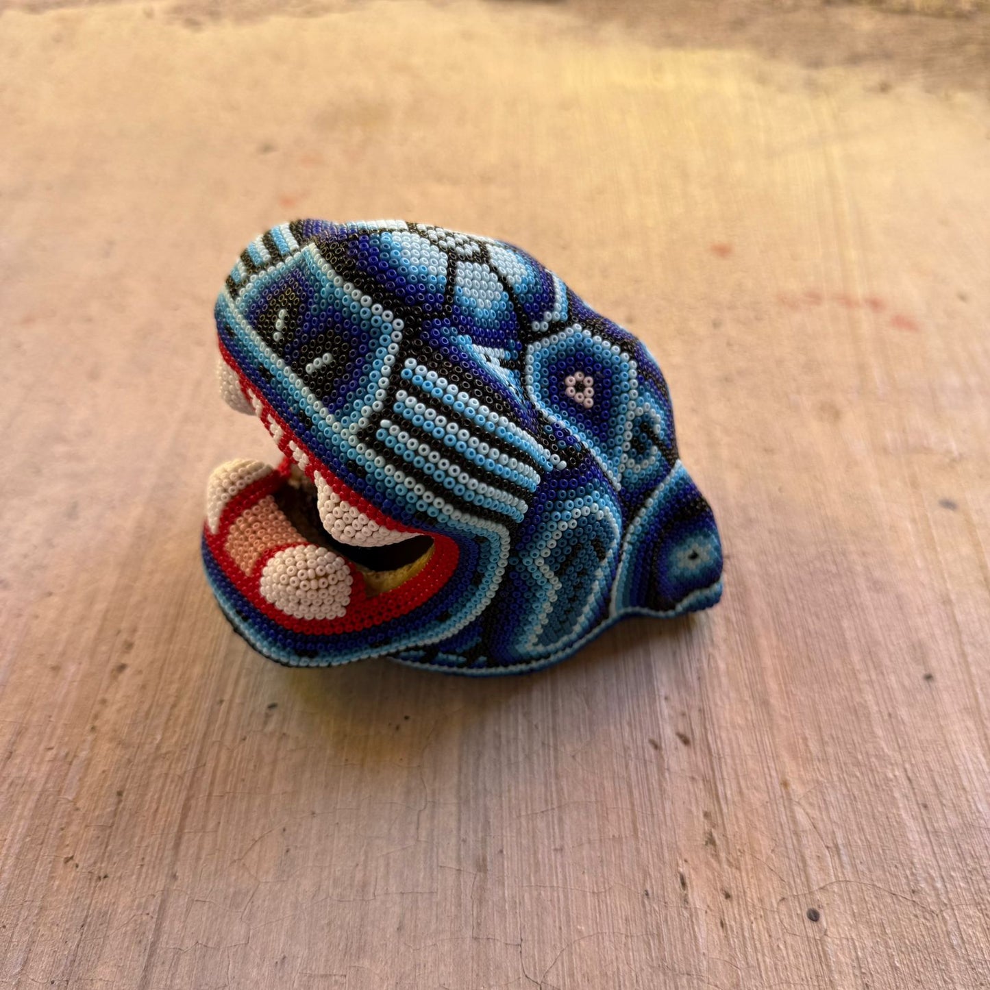 Mexican Folk Art Huichol Beaded Jaguar Head By Mayola Villa Lopez PP8985