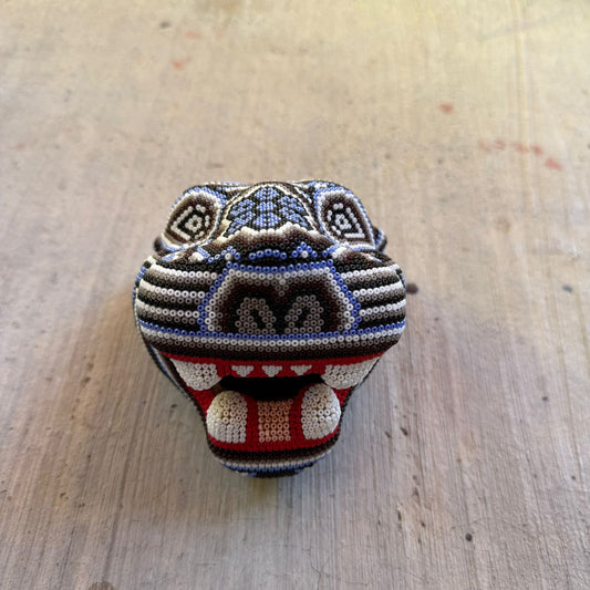 Mexican Folk Art Huichol Beaded Jaguar Head By Mayola Villa Lopez PP8986