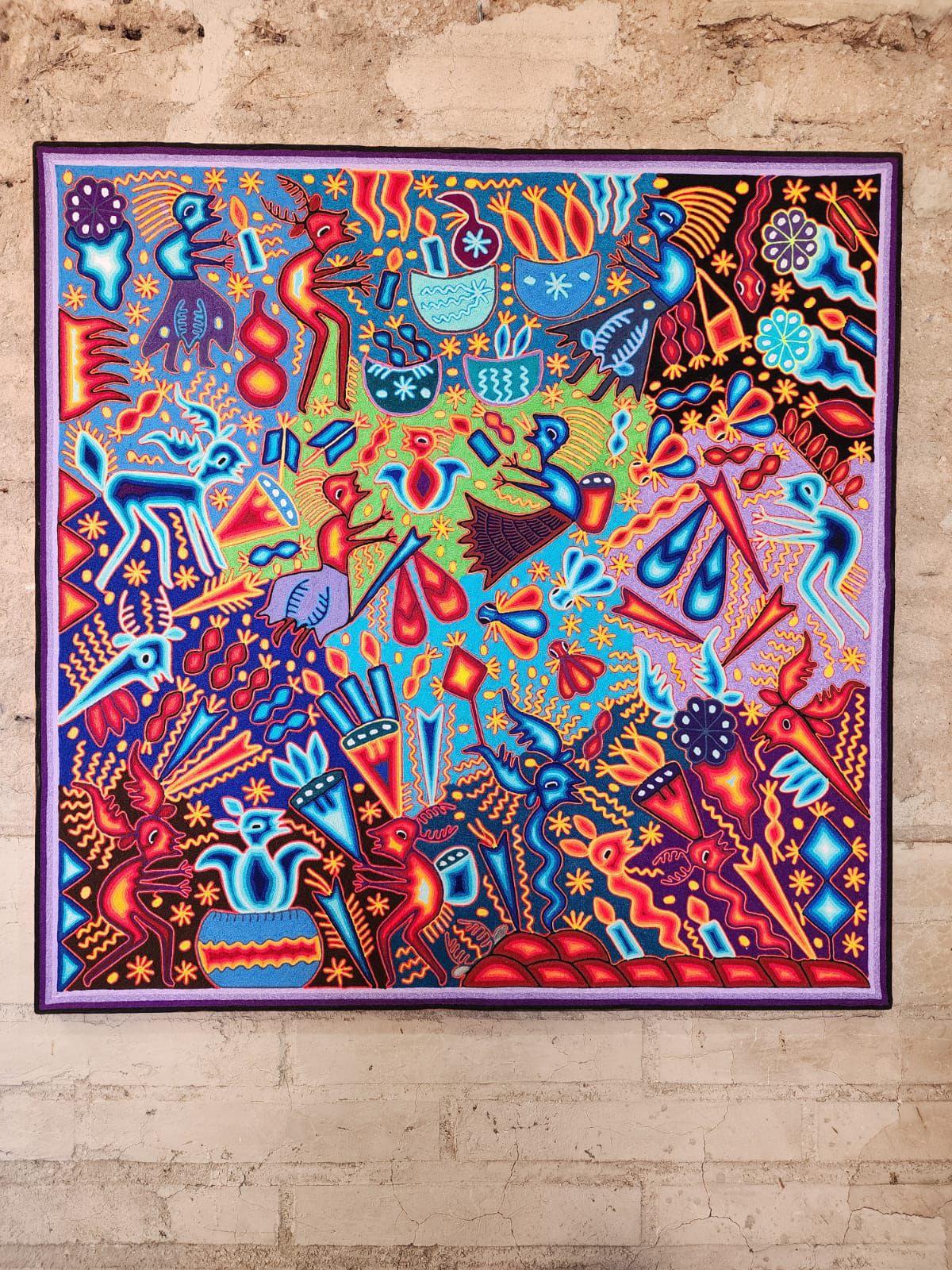 Mexican Folk Art Huichol Yarn Painting by Cooperativa Zitacua PP8987