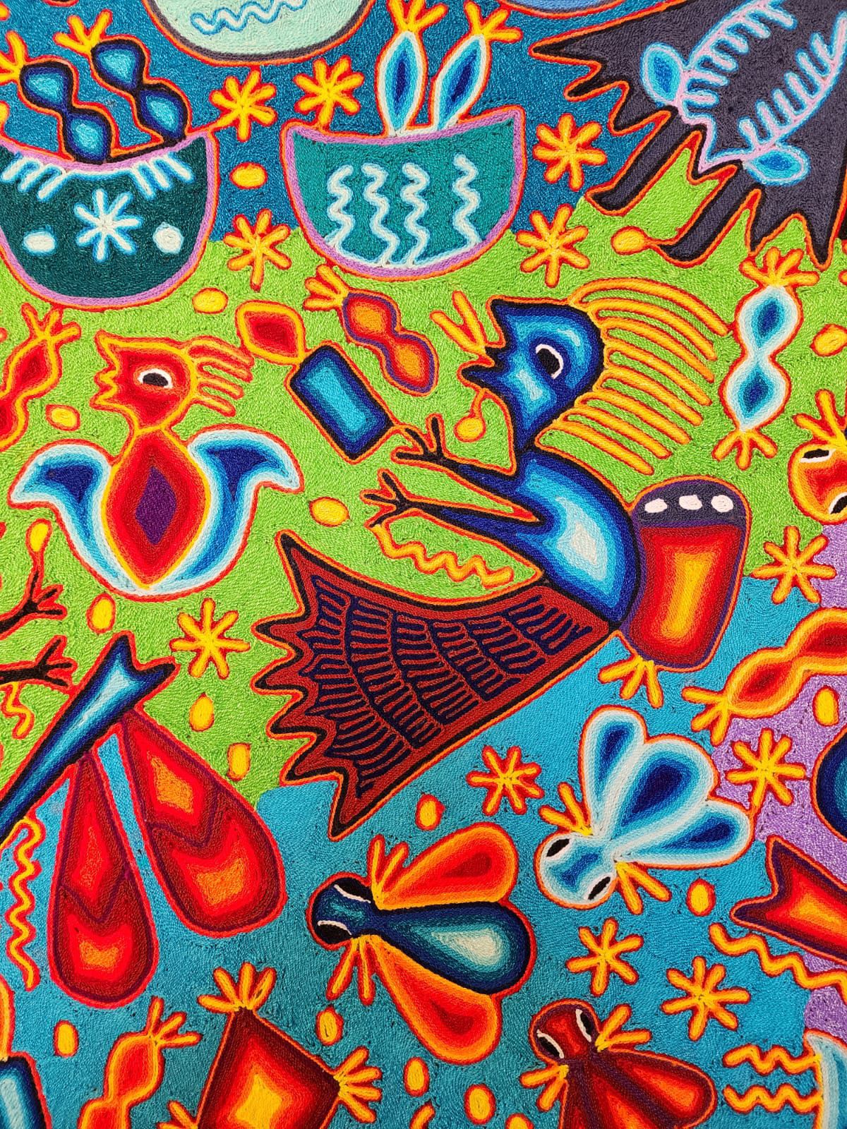 Mexican Folk Art Huichol Yarn Painting by Cooperativa Zitacua PP8987