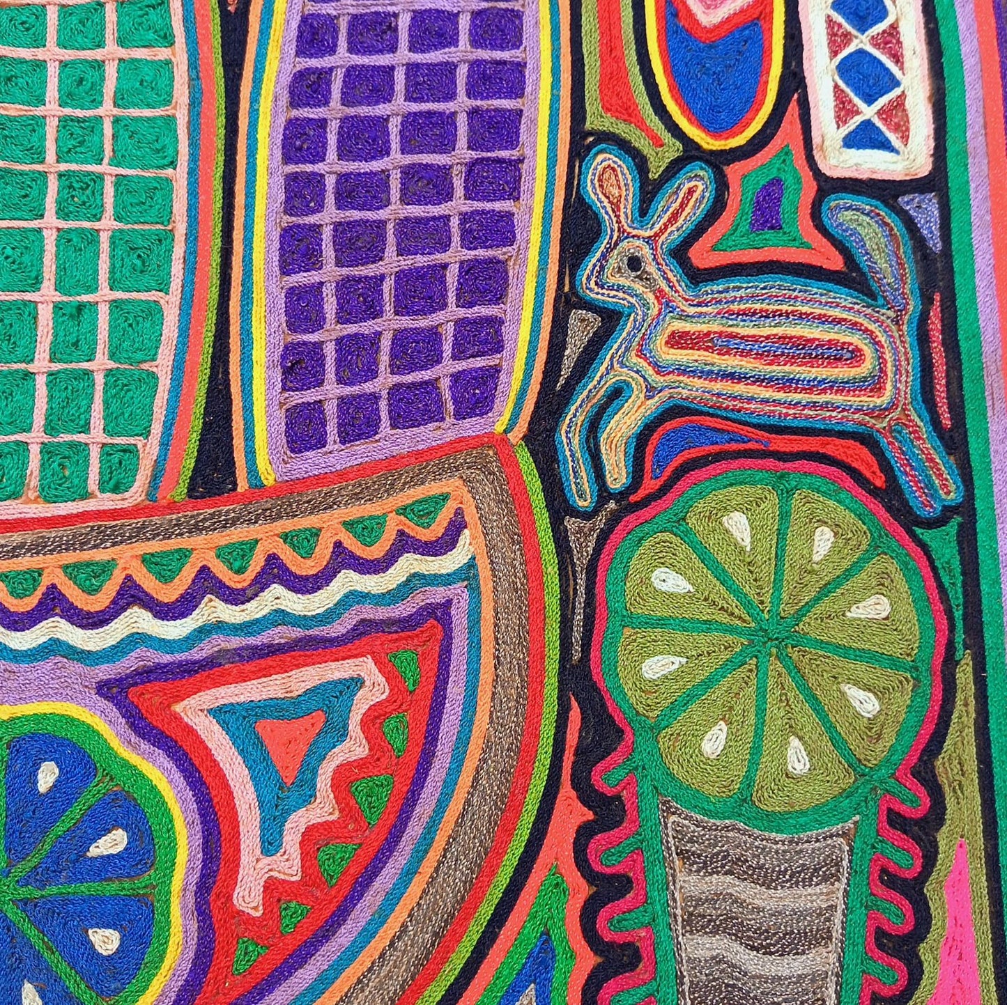 Huichol Indian Mexican Folk Art Yarn Painting by Jesus Jimenez PP9013