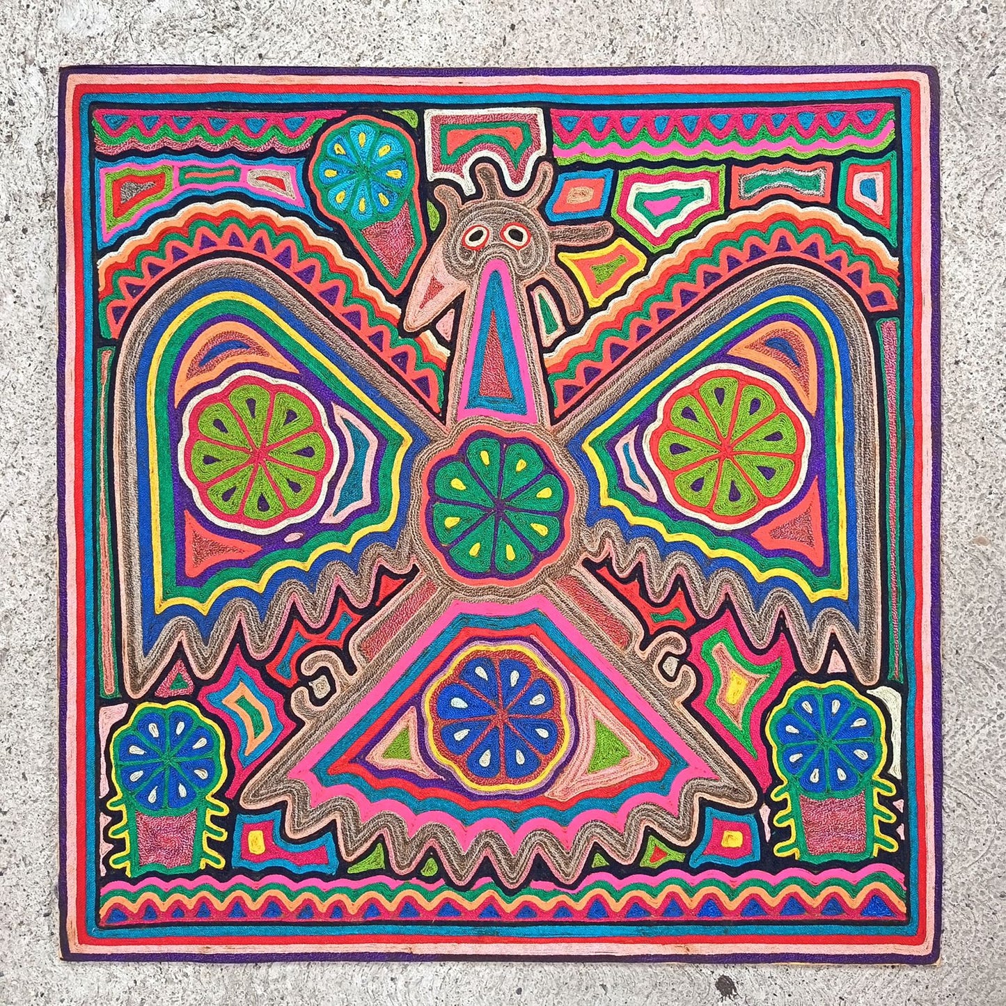 Huichol Indian Mexican Folk Art Yarn Painting by Jesus Jimenez PP9014