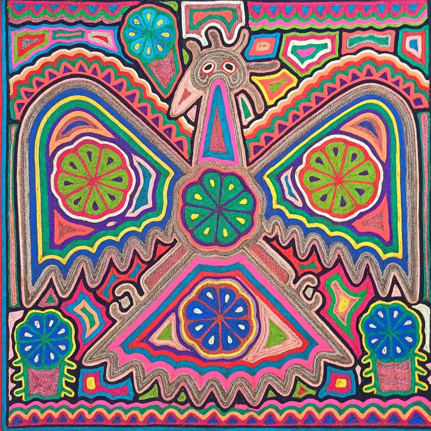 Huichol Indian Mexican Folk Art Yarn Painting by Jesus Jimenez PP9014