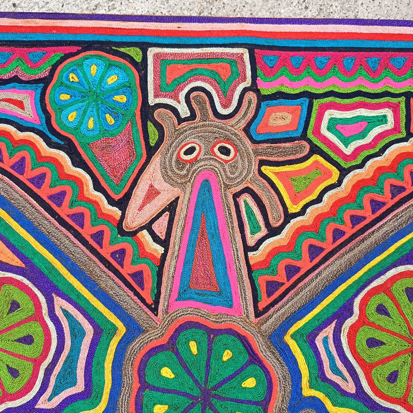 Huichol Indian Mexican Folk Art Yarn Painting by Jesus Jimenez PP9014
