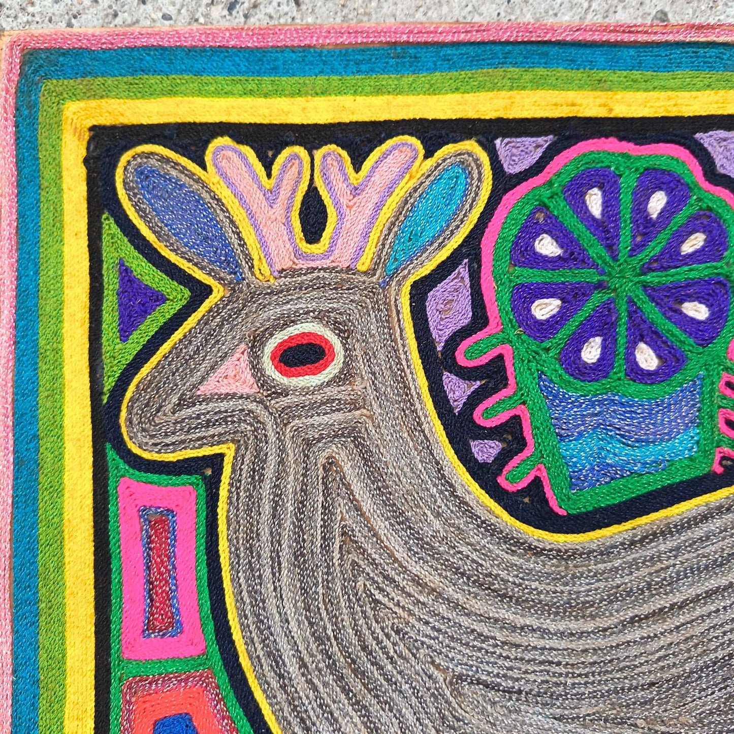 Huichol Indian Mexican Folk Art Yarn Painting by Jesus Jimenez PP9017