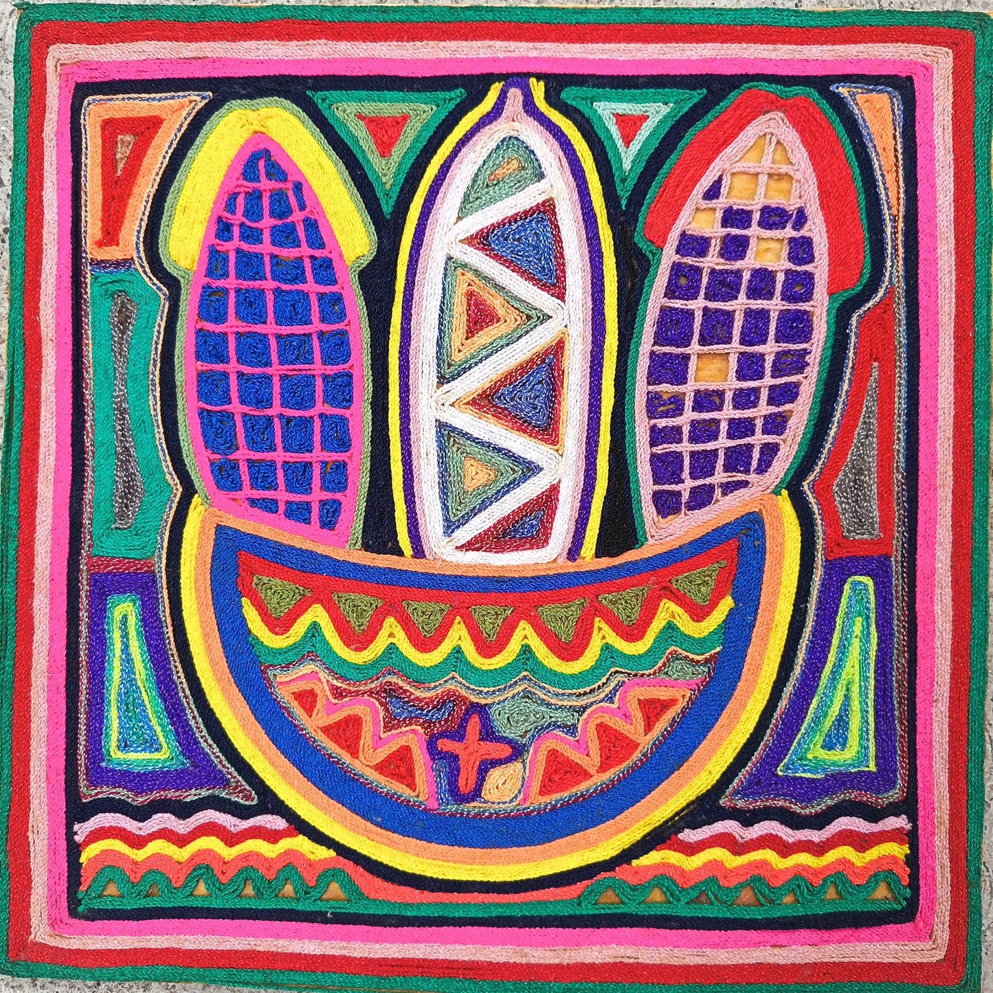 Huichol Indian Mexican Folk Art Yarn Painting by Jesus Jimenez PP9021 Oaxaca