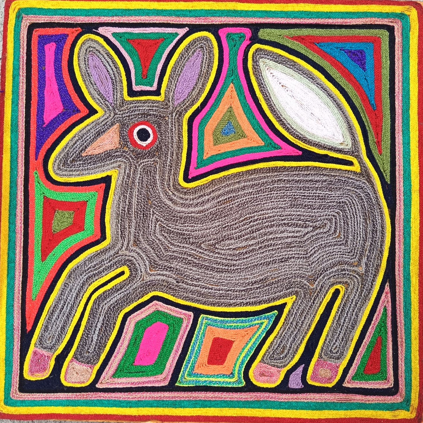 Huichol Indian Mexican Folk Art Yarn Painting by Jesus Jimenez PP9024