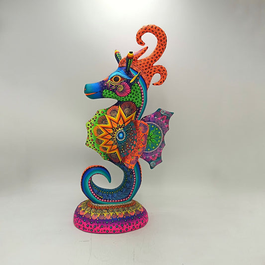 Mexican Folk Art Oaxacan Wood Carving  Hand Made, Sea Horse By Luis Sosa PP9027