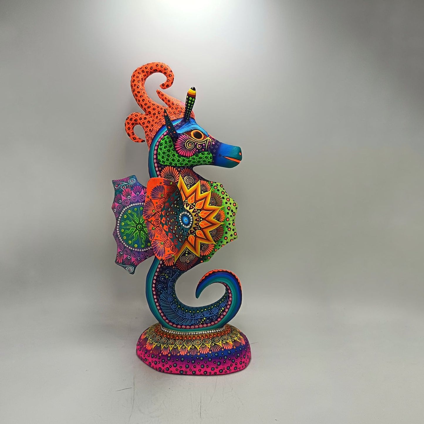 Mexican Folk Art Oaxacan Wood Carving Hand Made, Sea Horse By Luis Sosa PP9027