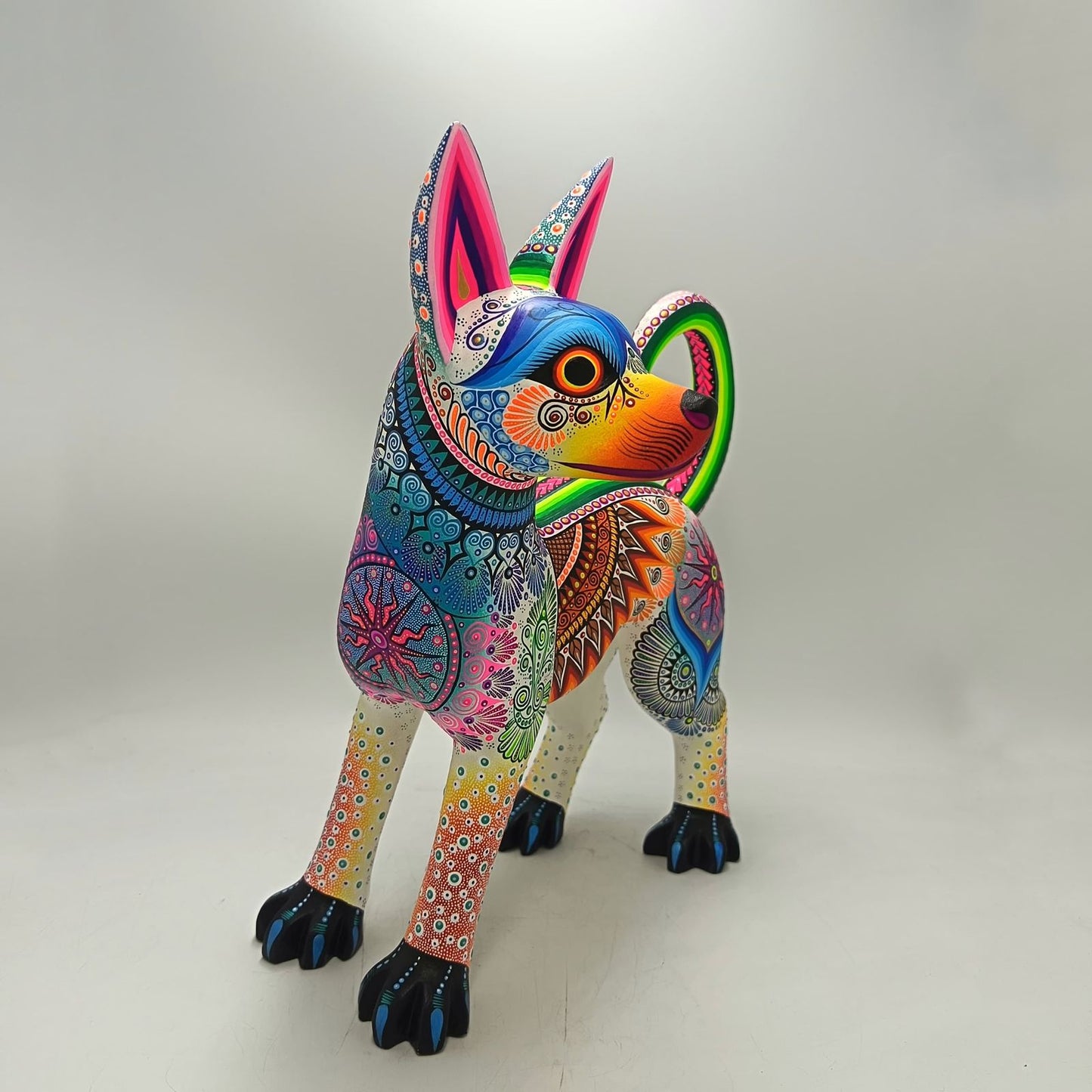 Mexican Folk Art Oaxacan Wood Carving Hand Made, Dog By Luis Sosa PP9028