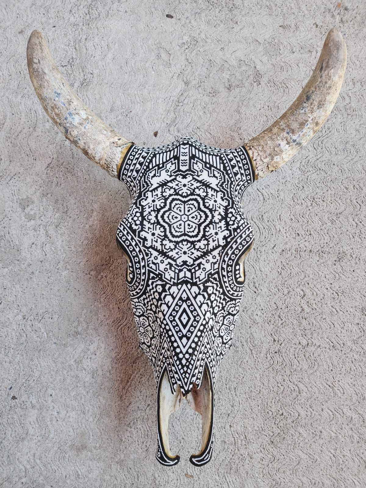 Huichol Indian Hand Beaded Bull Skull By Santos Bautista PP9044 Oaxaca