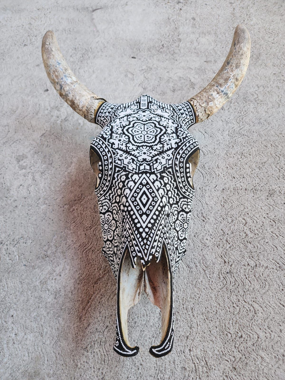 Huichol Indian Hand Beaded Bull Skull By Santos Bautista PP9044 Oaxaca