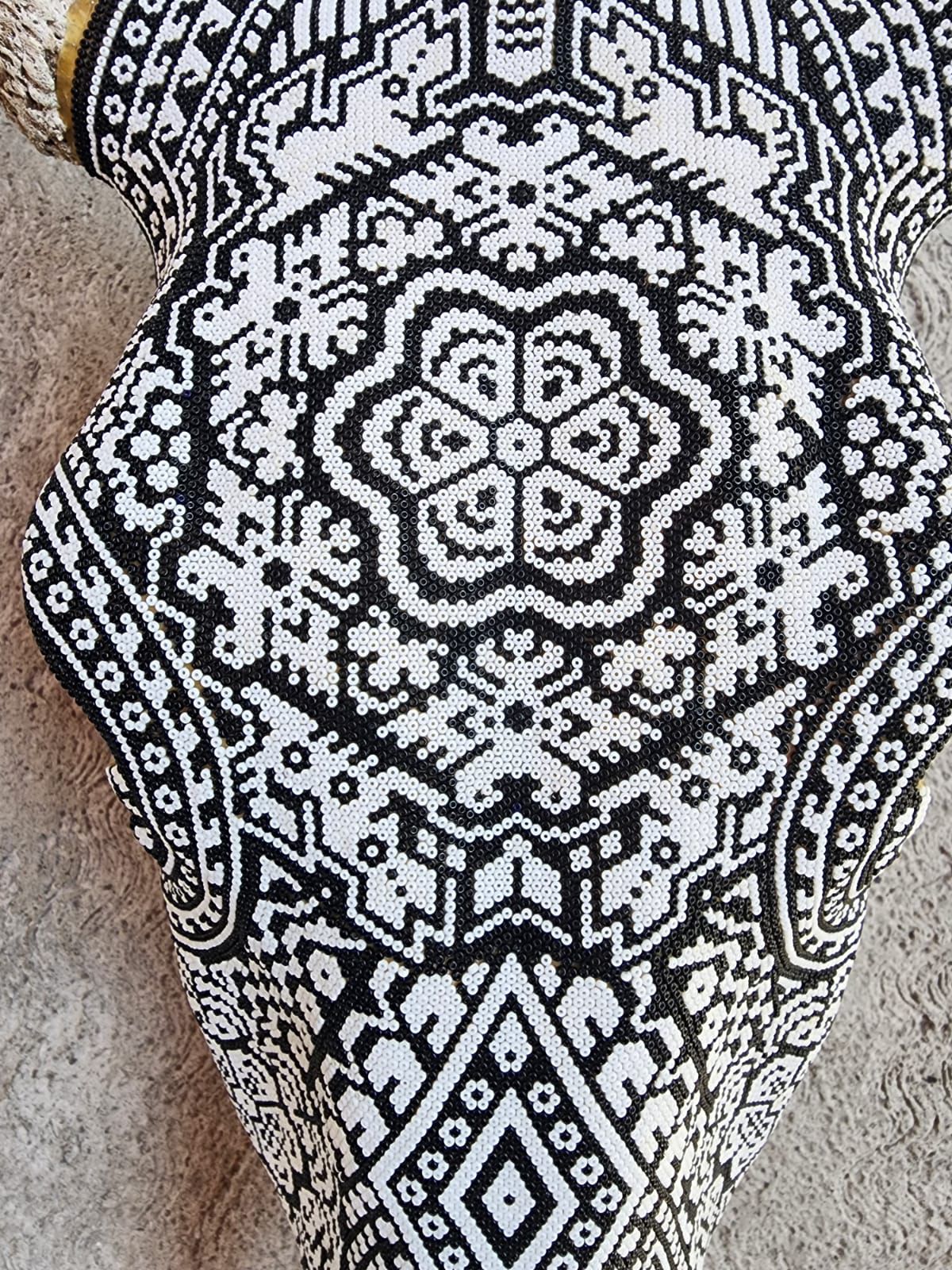 Huichol Indian Hand Beaded Bull Skull By Santos Bautista PP9044 Oaxaca