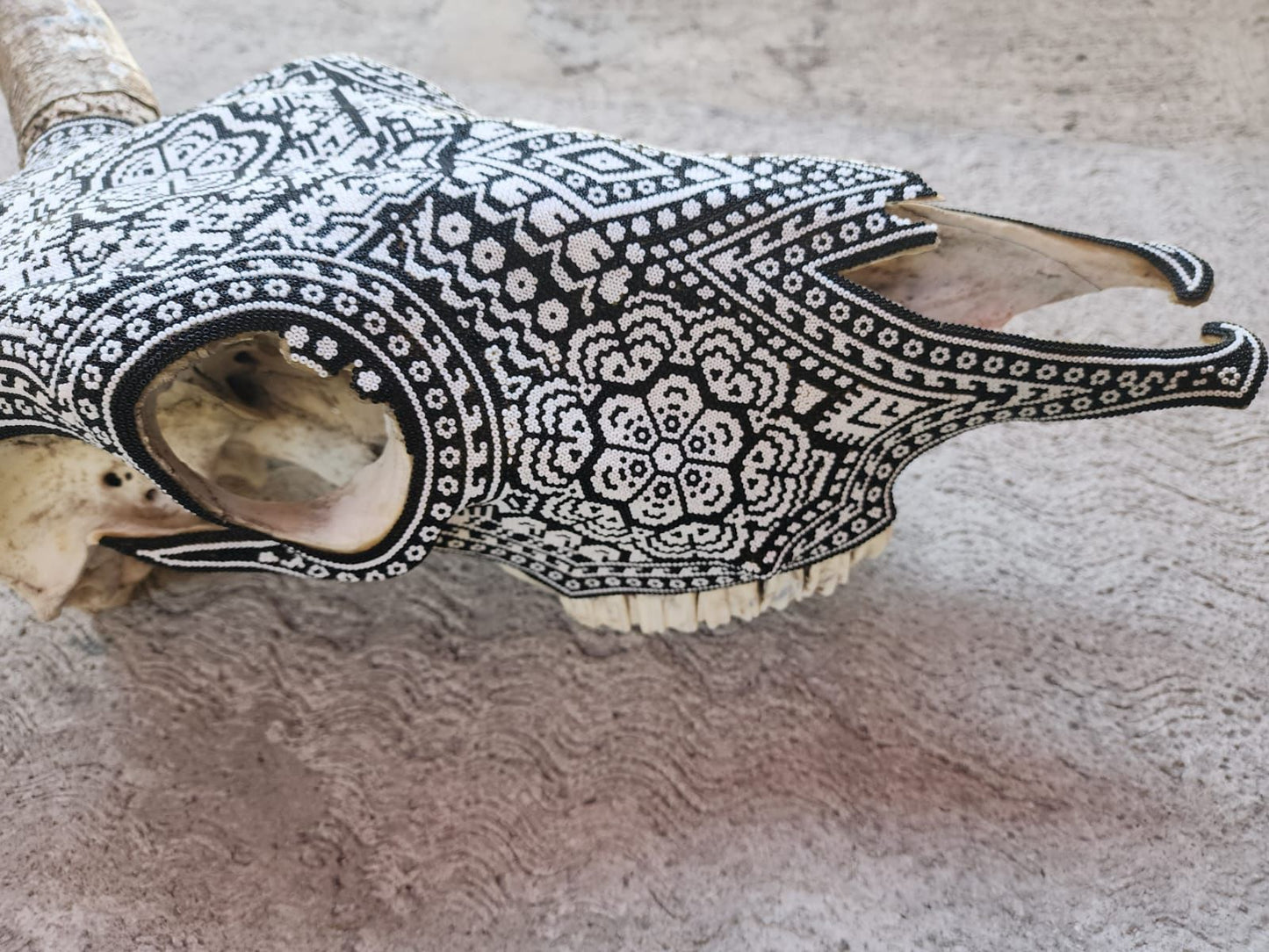 Huichol Indian Hand Beaded Bull Skull By Santos Bautista PP9044 Oaxaca