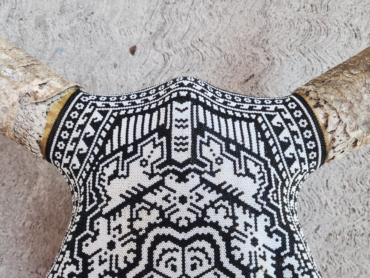 Huichol Indian Hand Beaded Bull Skull By Santos Bautista PP9044 Oaxaca