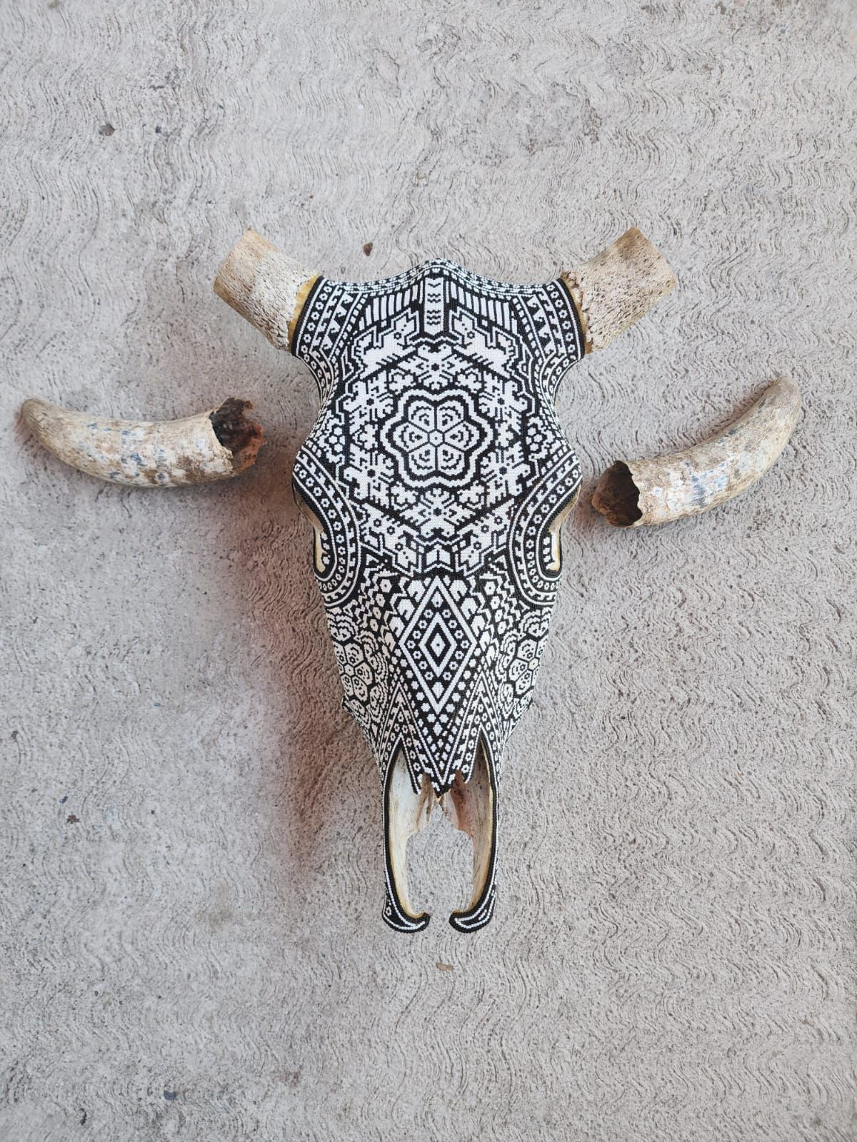 Huichol Indian Hand Beaded Bull Skull By Santos Bautista PP9044 Oaxaca