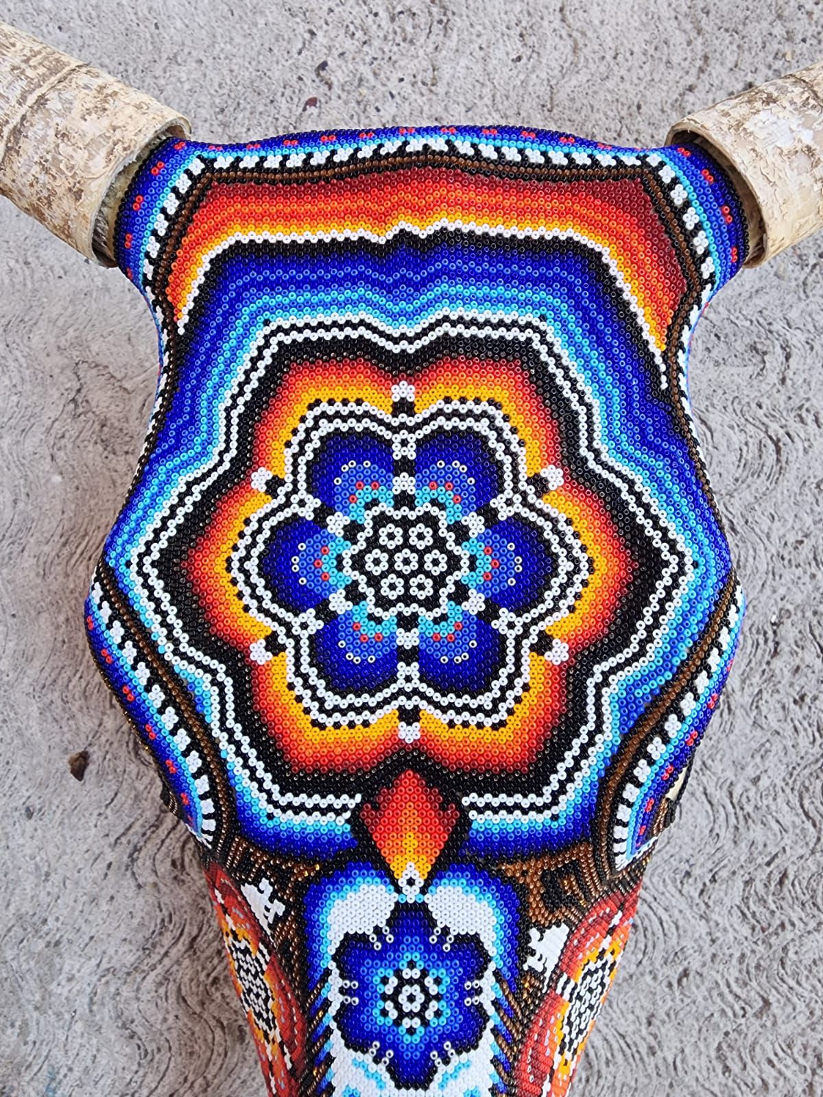 Huichol Indian Hand Beaded Bull Skull By Santos Bautista PP9045 Oaxaca