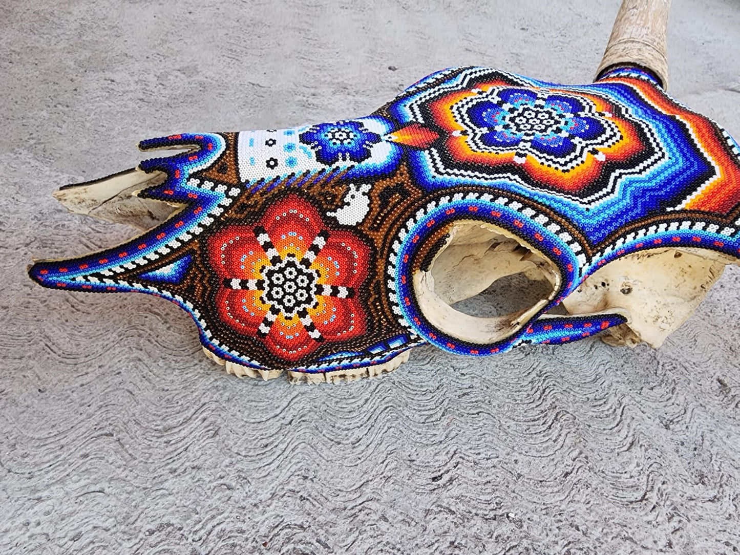 Huichol Indian Hand Beaded Bull Skull By Santos Bautista PP9045 Oaxaca
