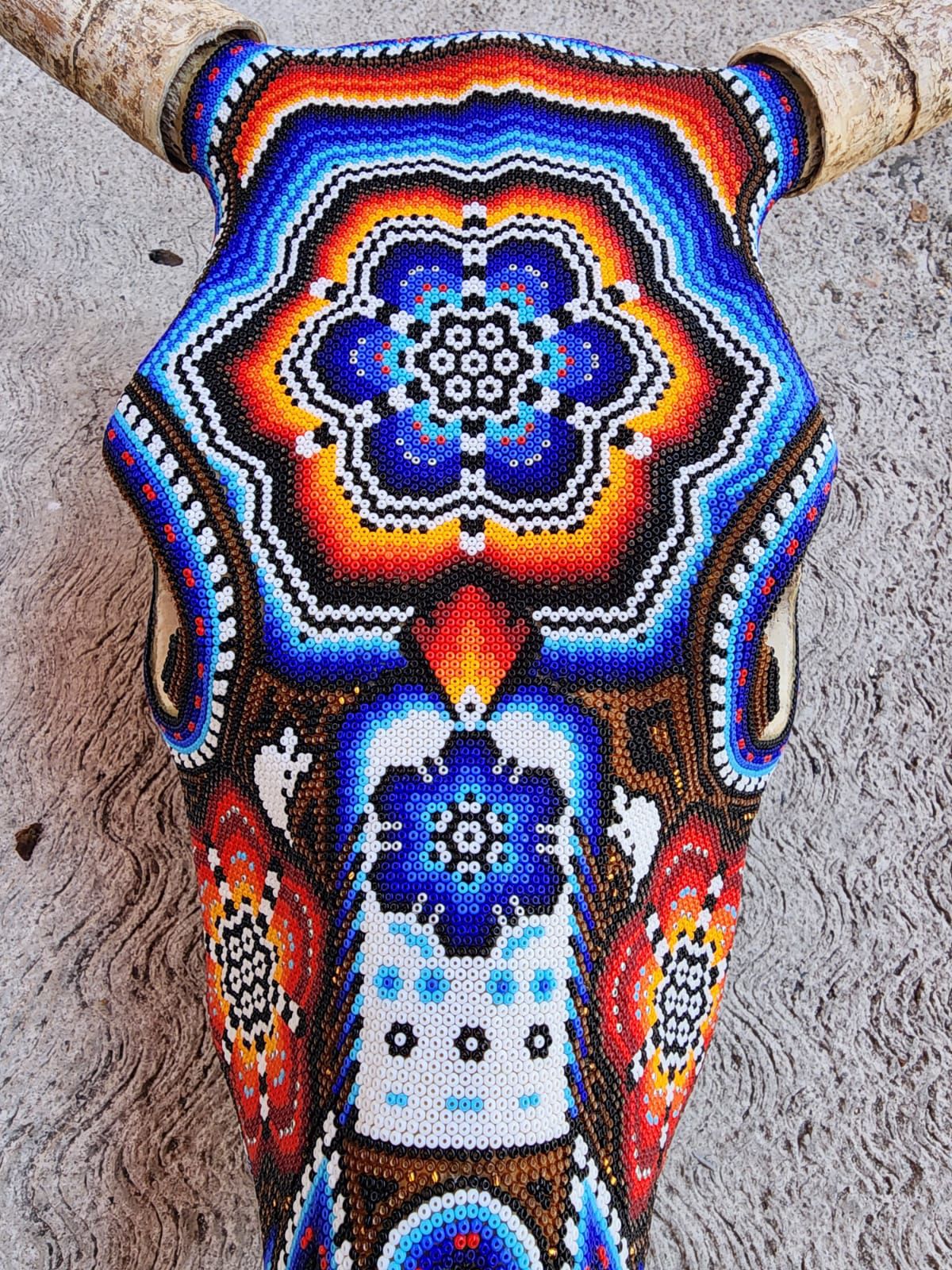 Huichol Indian Hand Beaded Bull Skull By Santos Bautista PP9045 Oaxaca