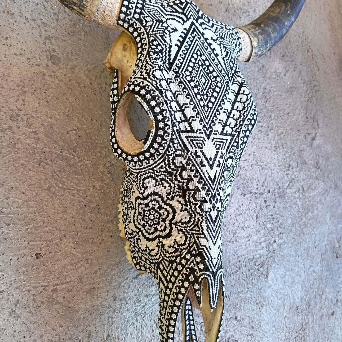 Huichol Indian Hand Beaded Bull Skull By Santos Bautista PP9047