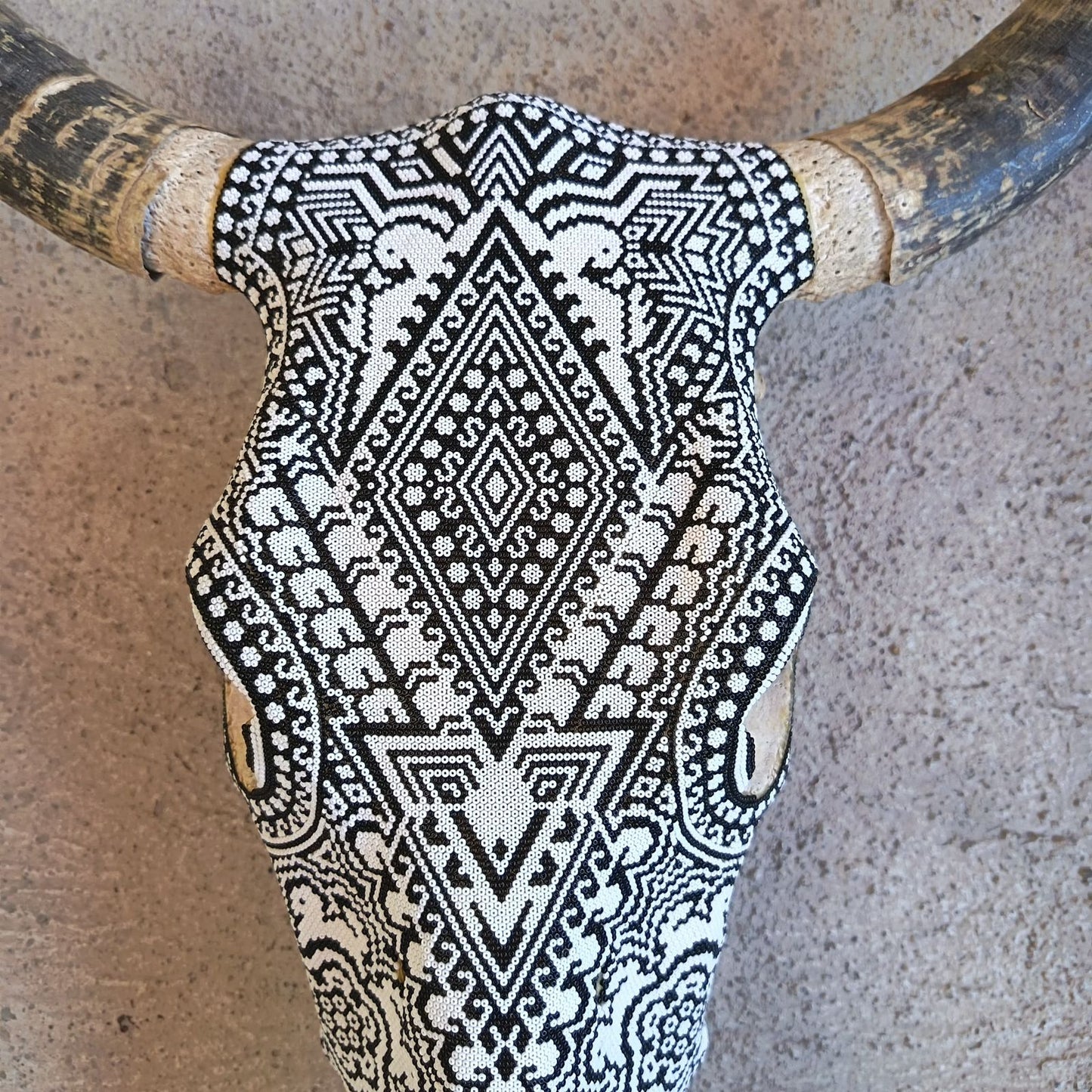 Huichol Indian Hand Beaded Bull Skull By Santos Bautista PP9047