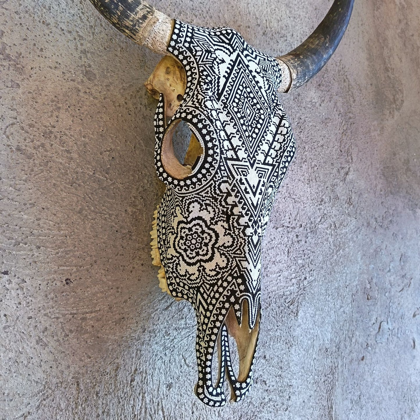 Huichol Indian Hand Beaded Bull Skull By Santos Bautista PP9047