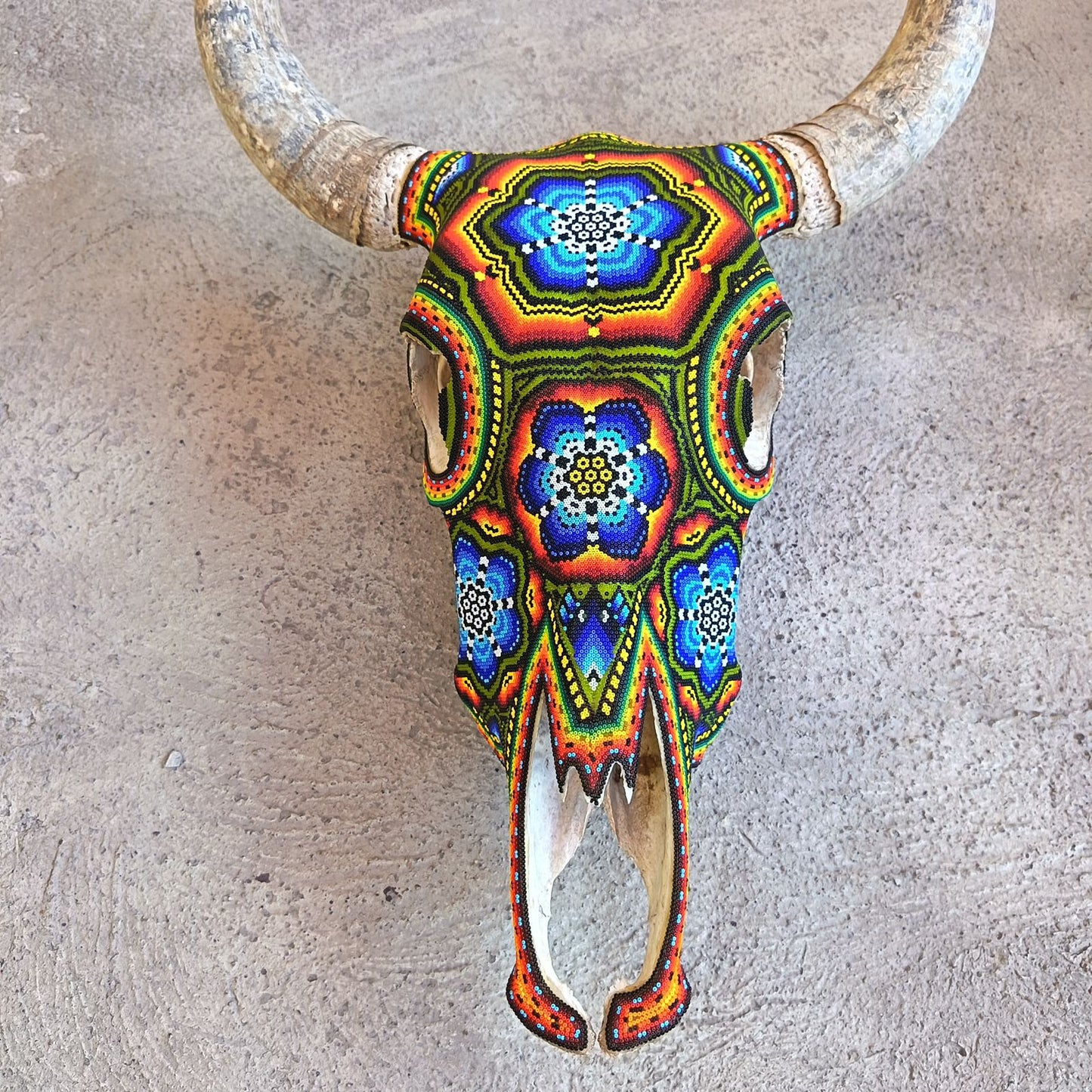 Huichol Indian Hand Beaded Bull Skull By Santos Bautista PP9048