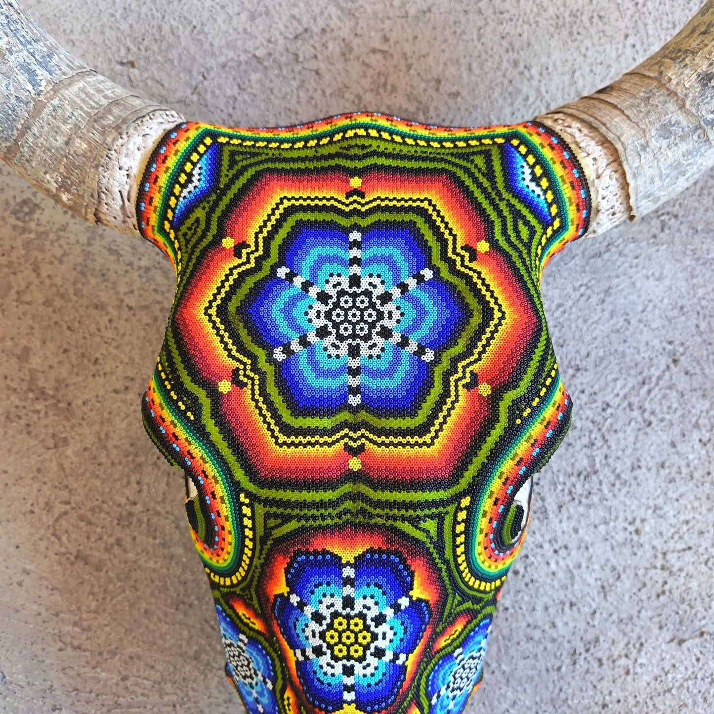 Huichol Indian Hand Beaded Bull Skull By Santos Bautista PP9048