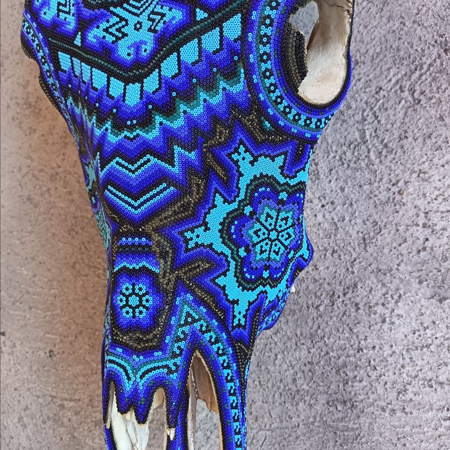 Huichol Indian Hand Beaded Bull Skull By Santos Bautista PP9049