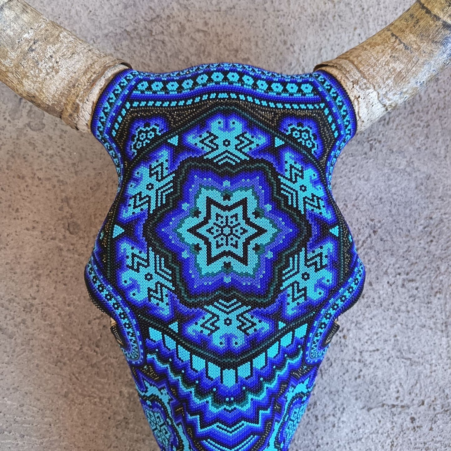Huichol Indian Hand Beaded Bull Skull By Santos Bautista PP9049