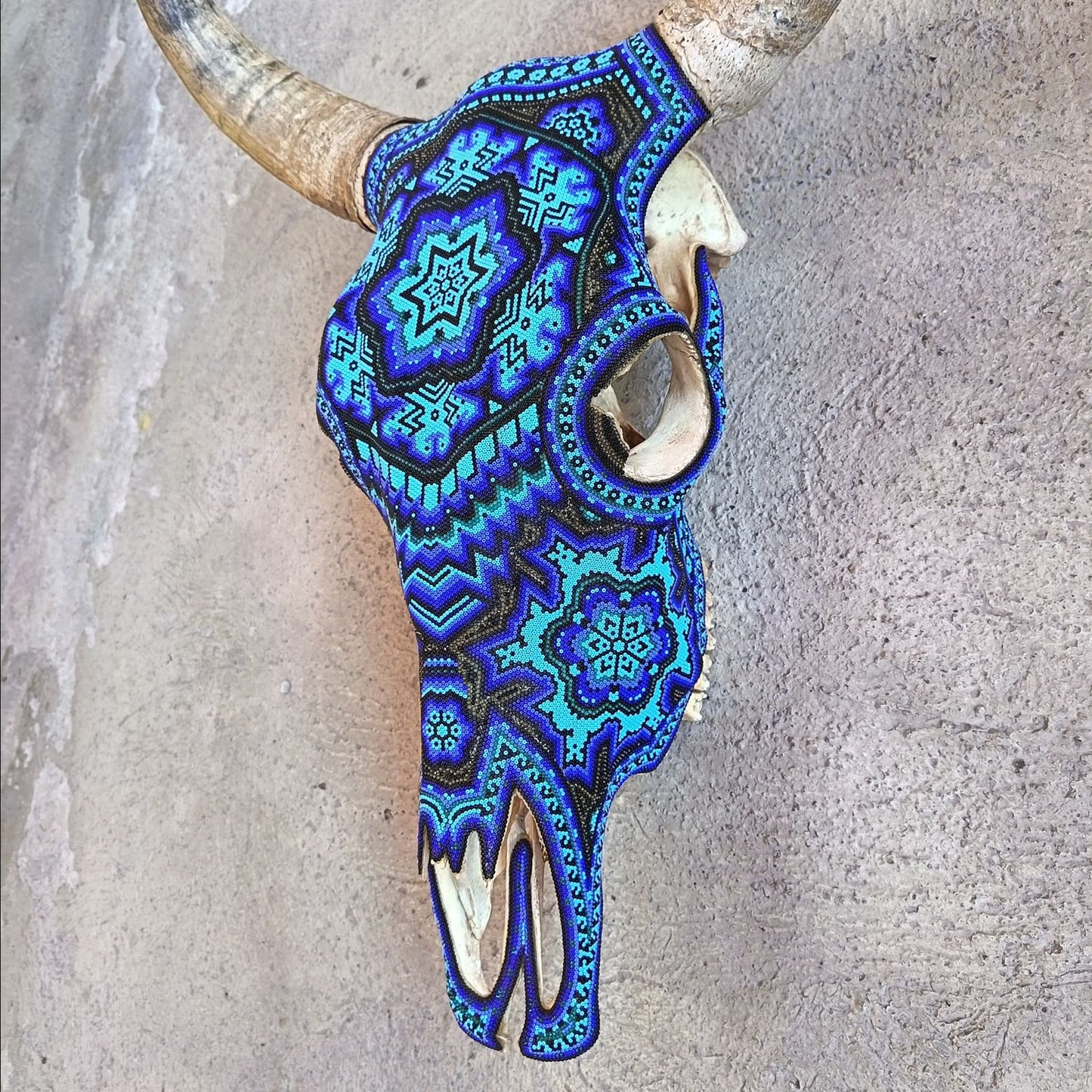 Huichol Indian Hand Beaded Bull Skull By Santos Bautista PP9049