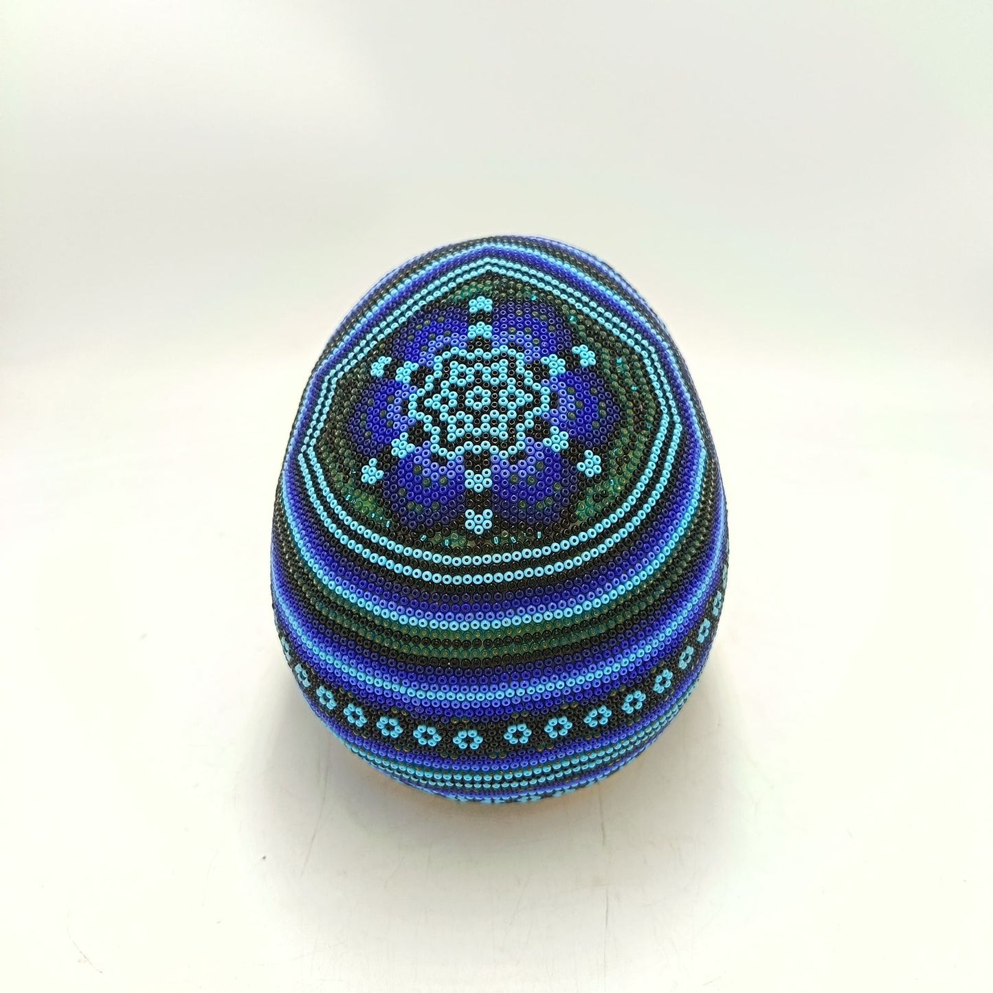 Huichol Hand Beaded Cast Resin Human Skull By Santos Bautita PP9051