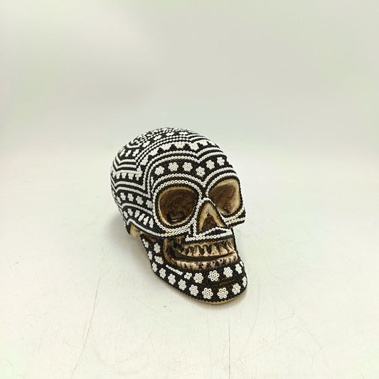 Huichol Hand Beaded Cast Resin Human Skull By Santos Bautista PP9052 Oaxaca