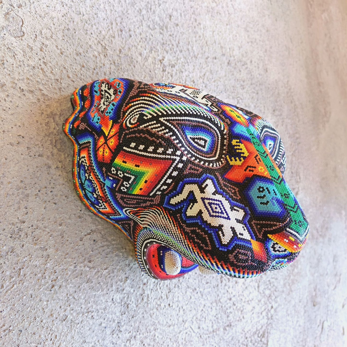 Mexican Huichol Hand Beaded Jaguar Head By Santos Bautista PP9054 Oaxaca