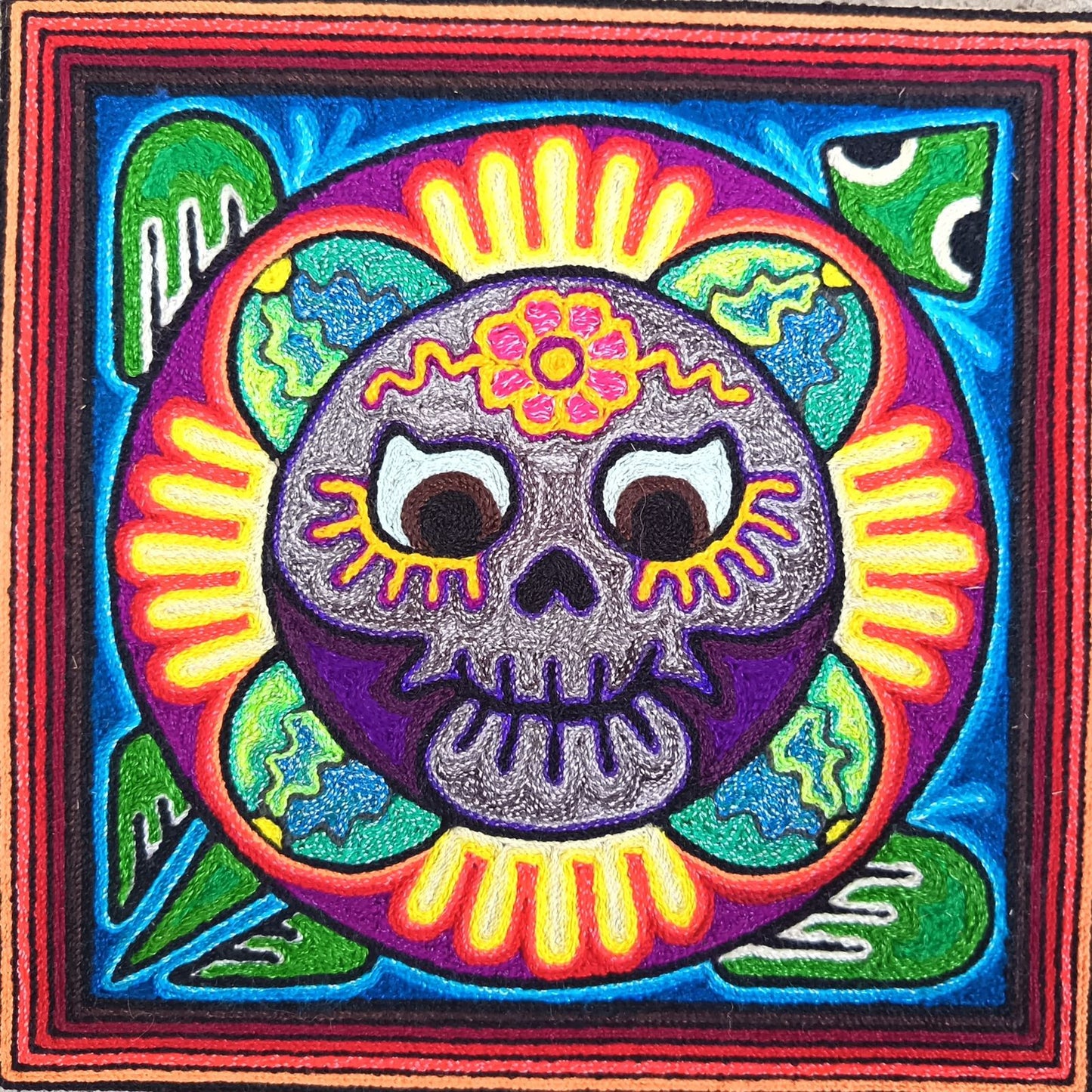 Mexican Folk Art Huichol Indian Yarn Painting by Luis Castro PP9055