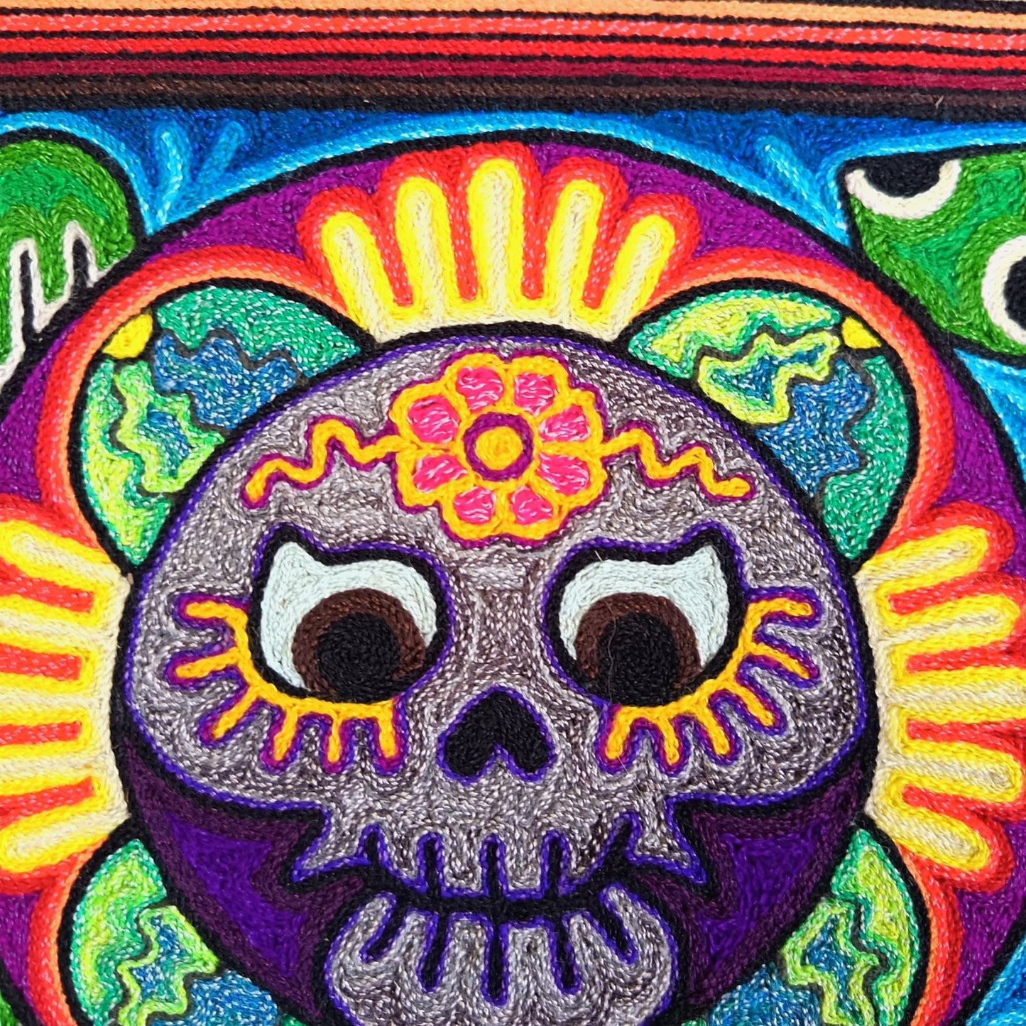 Mexican Folk Art Huichol Indian Yarn Painting by Luis Castro PP9055