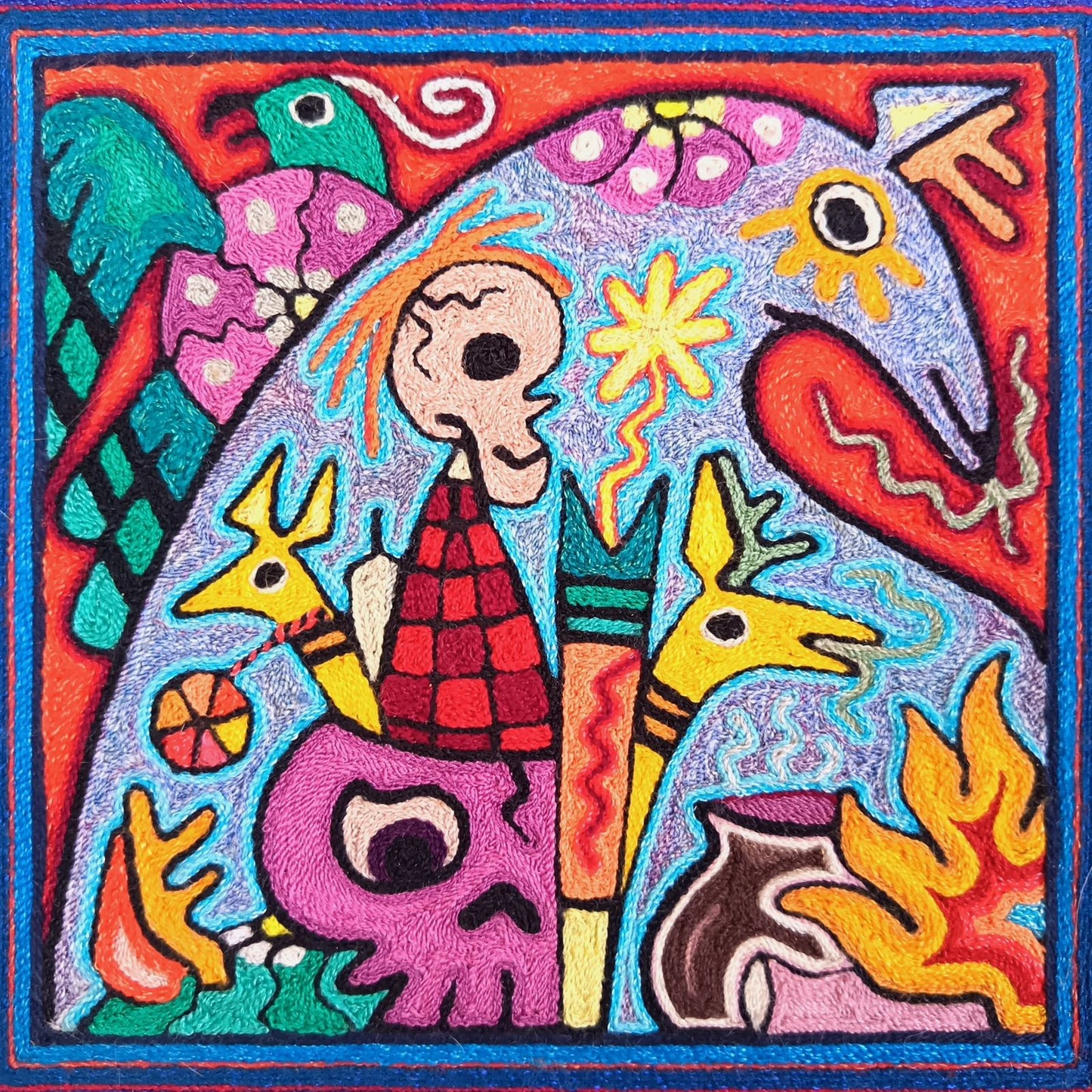 Mexican Folk Art Huichol Indian Yarn Painting by Luis Castro PP9057