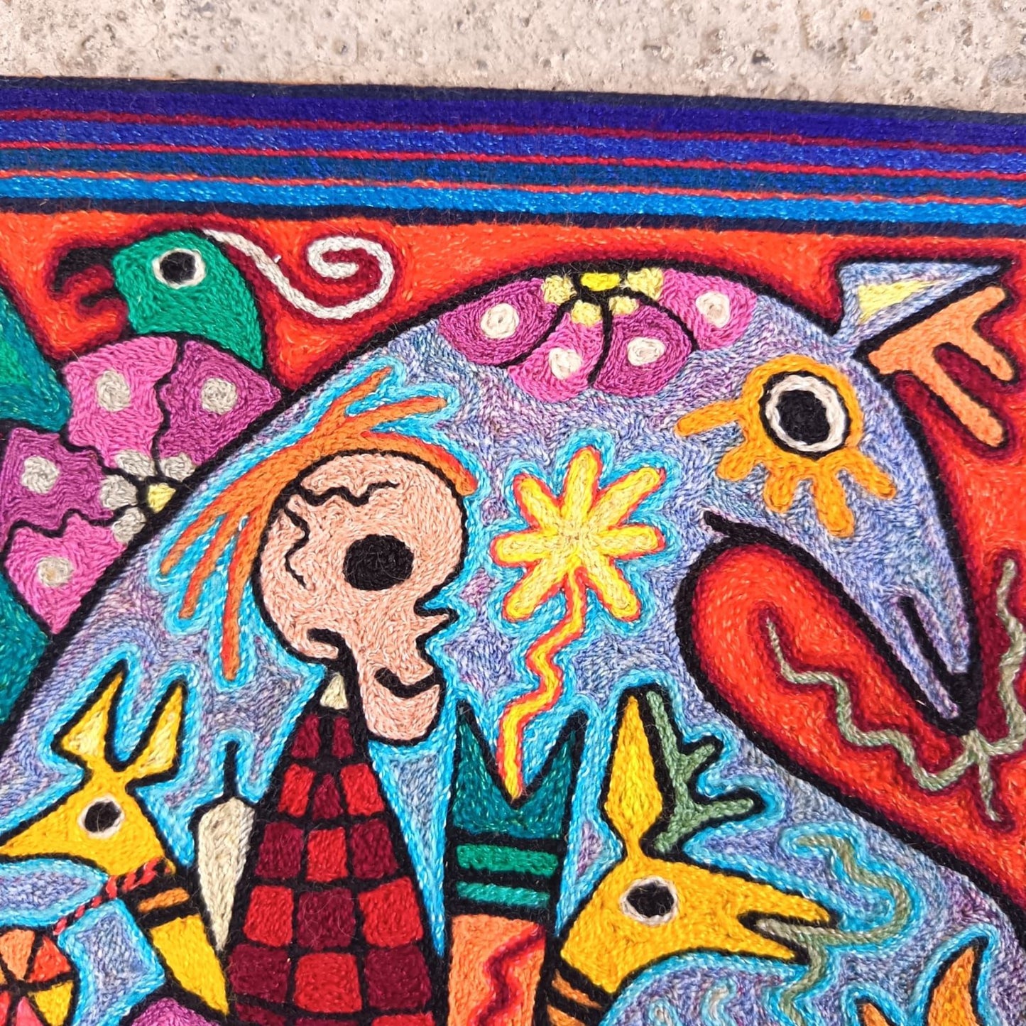Mexican Folk Art Huichol Indian Yarn Painting by Luis Castro PP9057