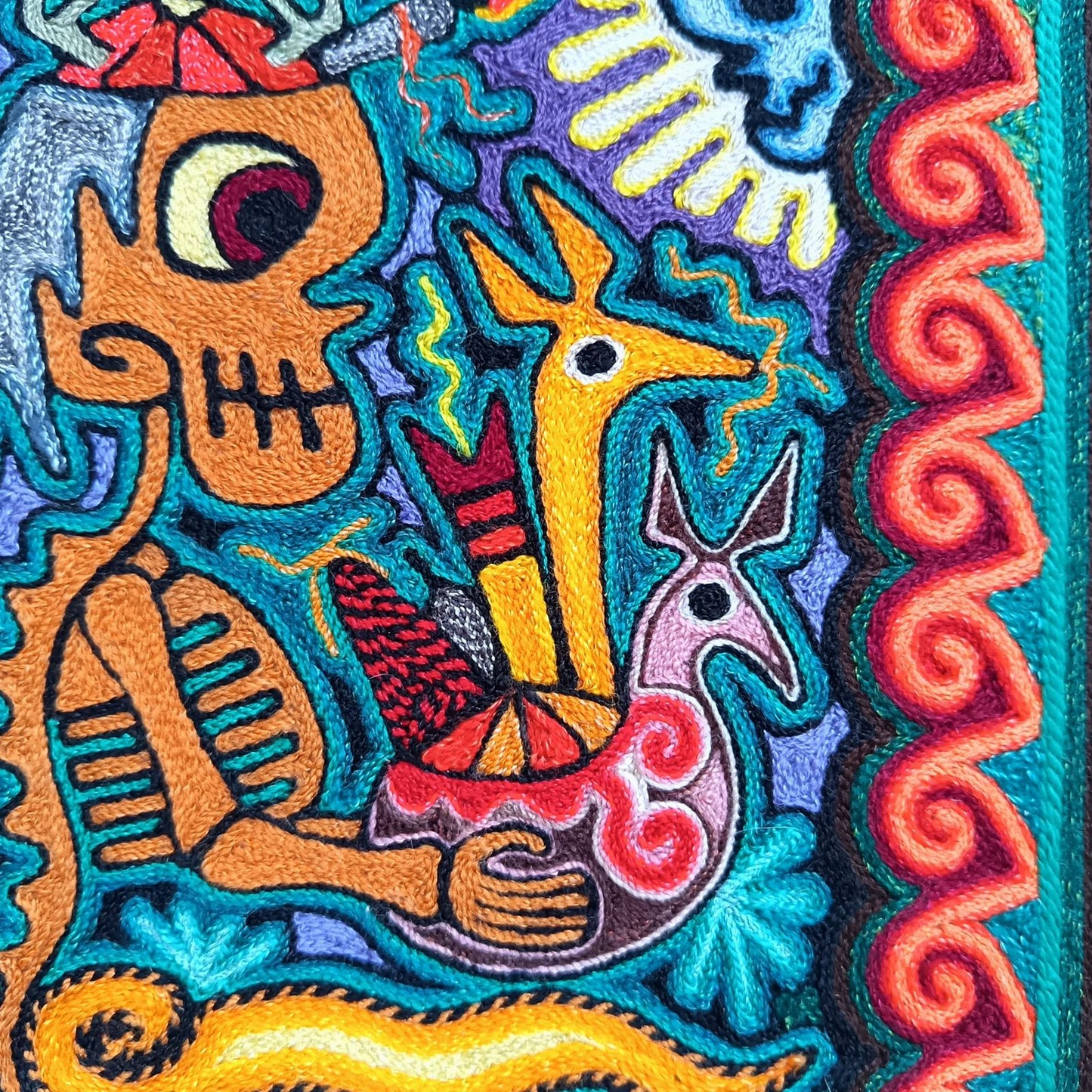 Mexican Folk Art Huichol Indian Yarn Painting by Luis Castro PP9058