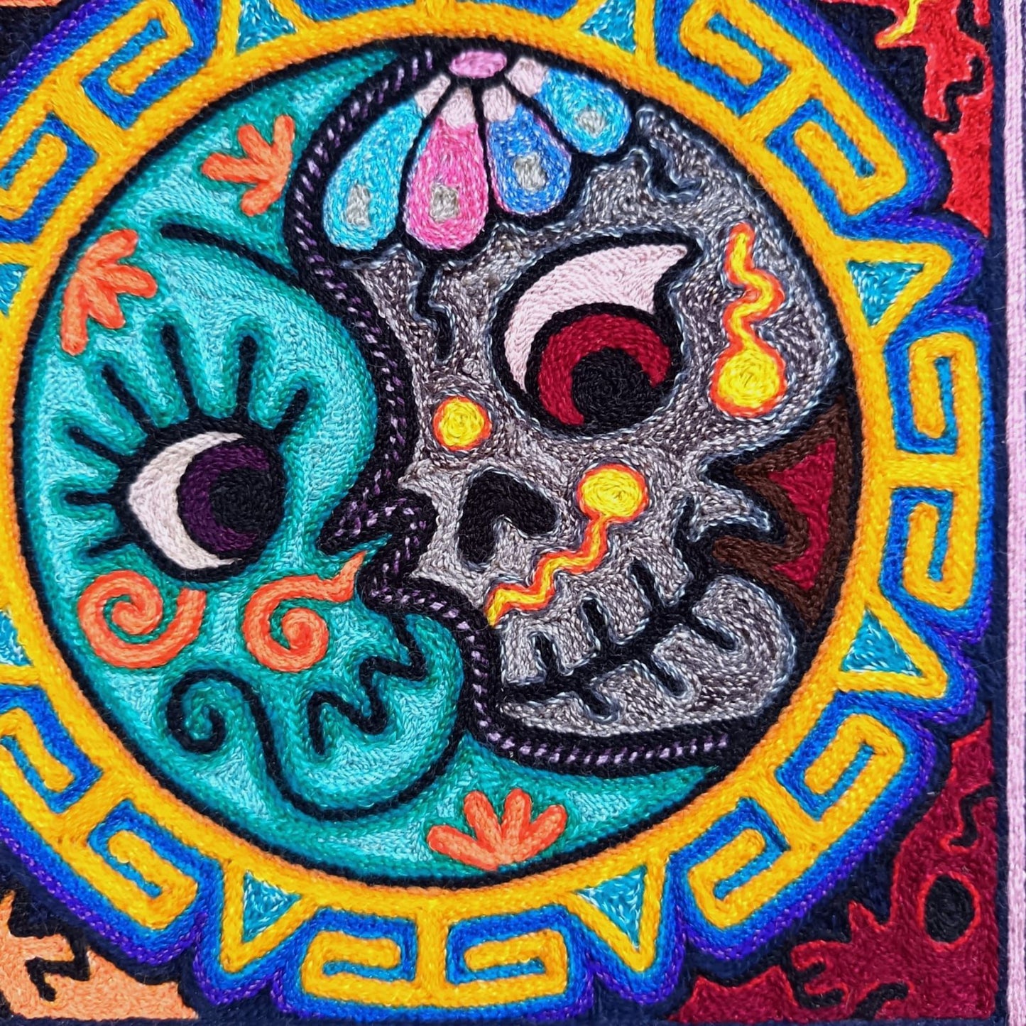 Mexican Folk Art Huichol Indian Yarn Painting by Luis Castro PP9059