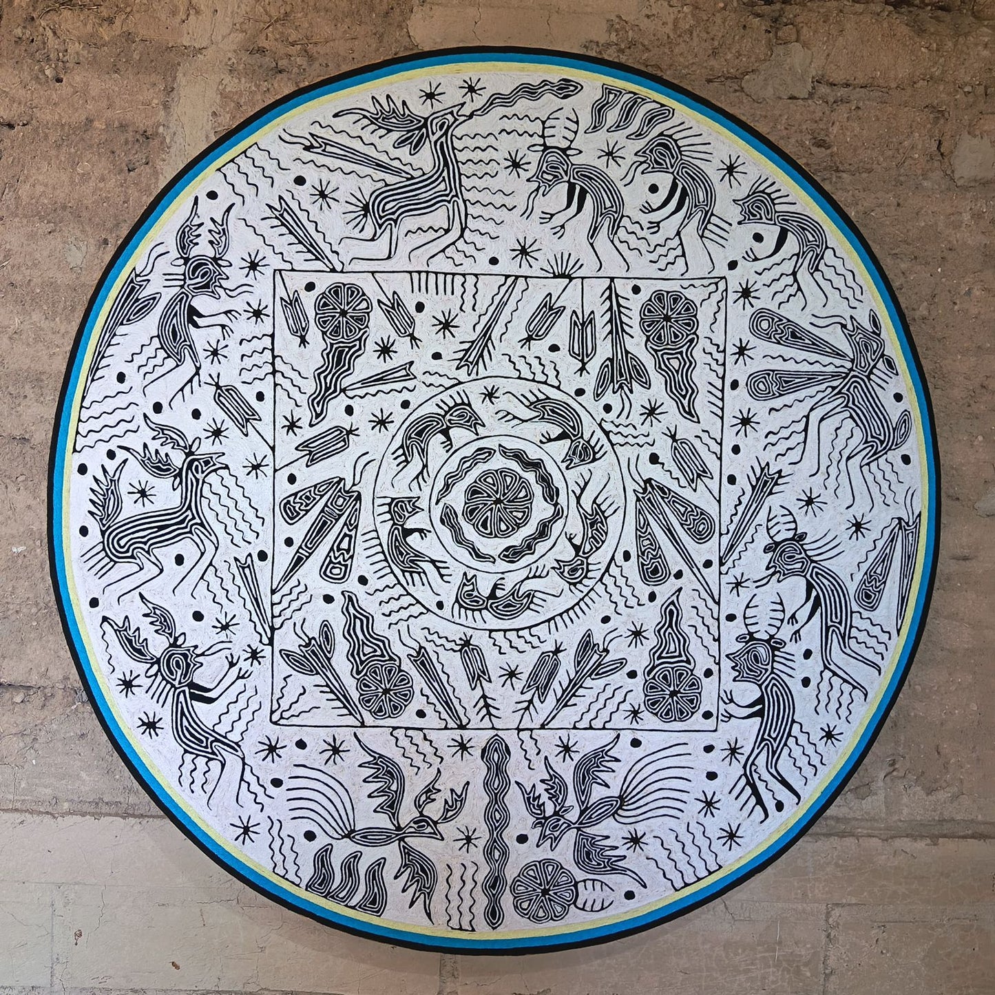 Mexican Folk Art Huichol Yarn Painting by Cooperativa Zitacua PP9072 Oaxaca