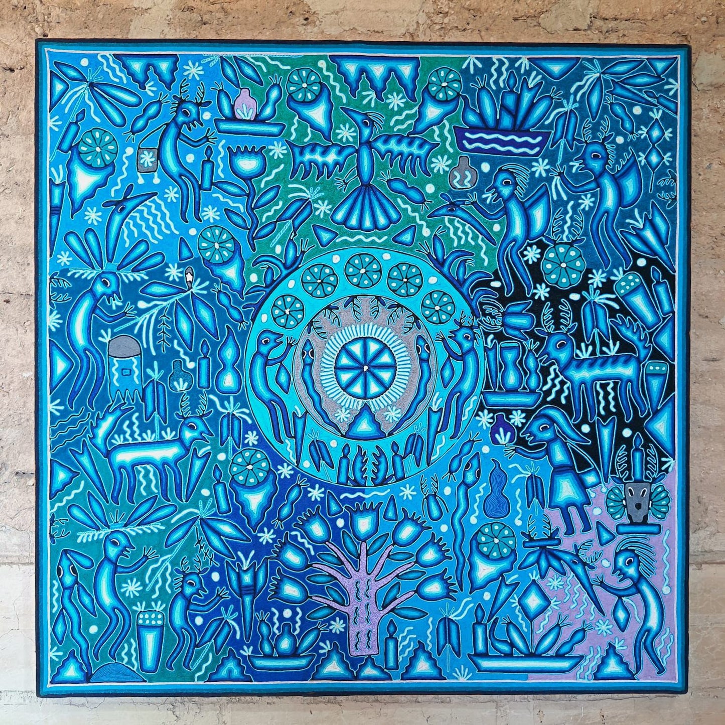Mexican Folk Art Huichol Yarn Painting by Cooperativa Zitacua PP9073