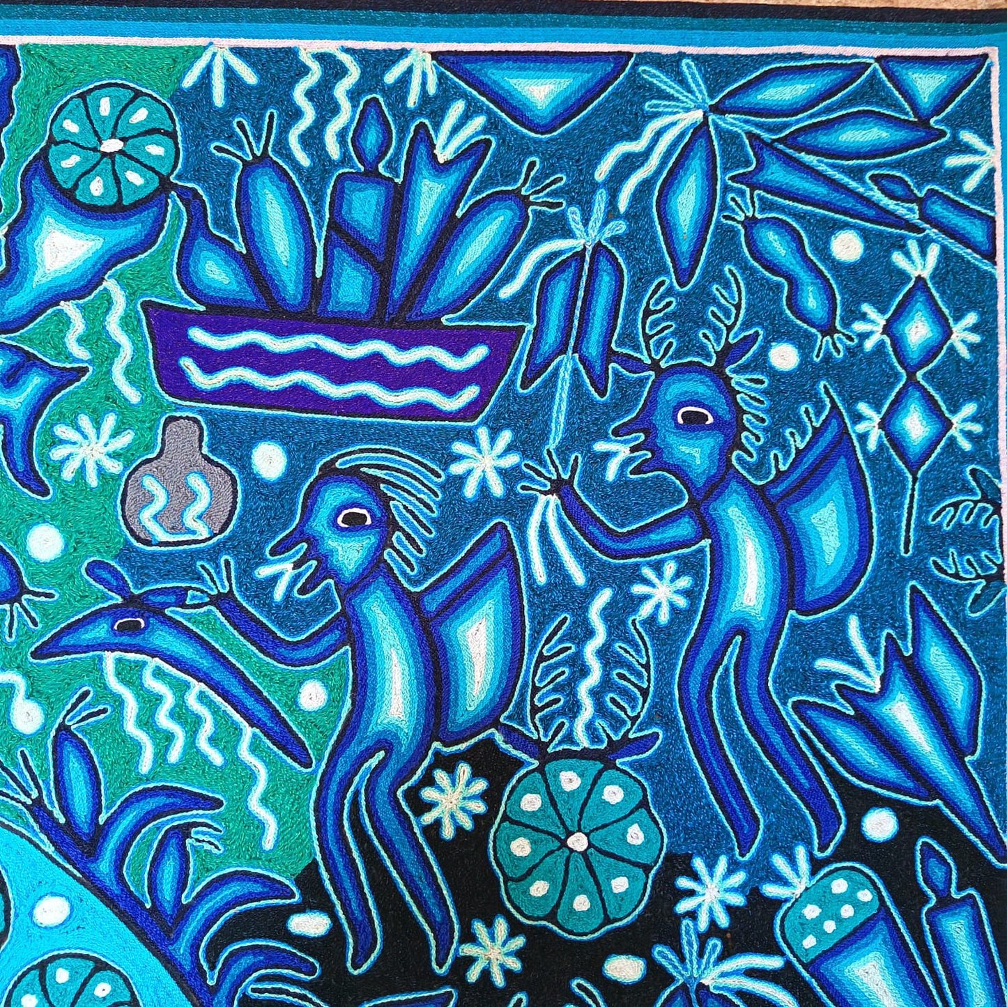 Mexican Folk Art Huichol Yarn Painting by Cooperativa Zitacua PP9073